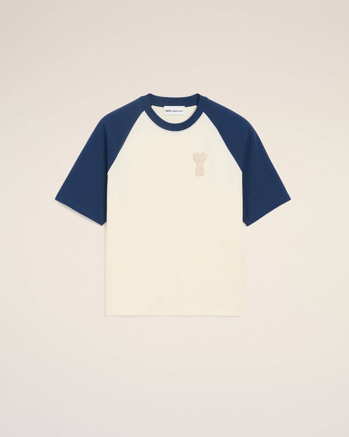White And Blue Cotton Knitted Patch T-shirt
