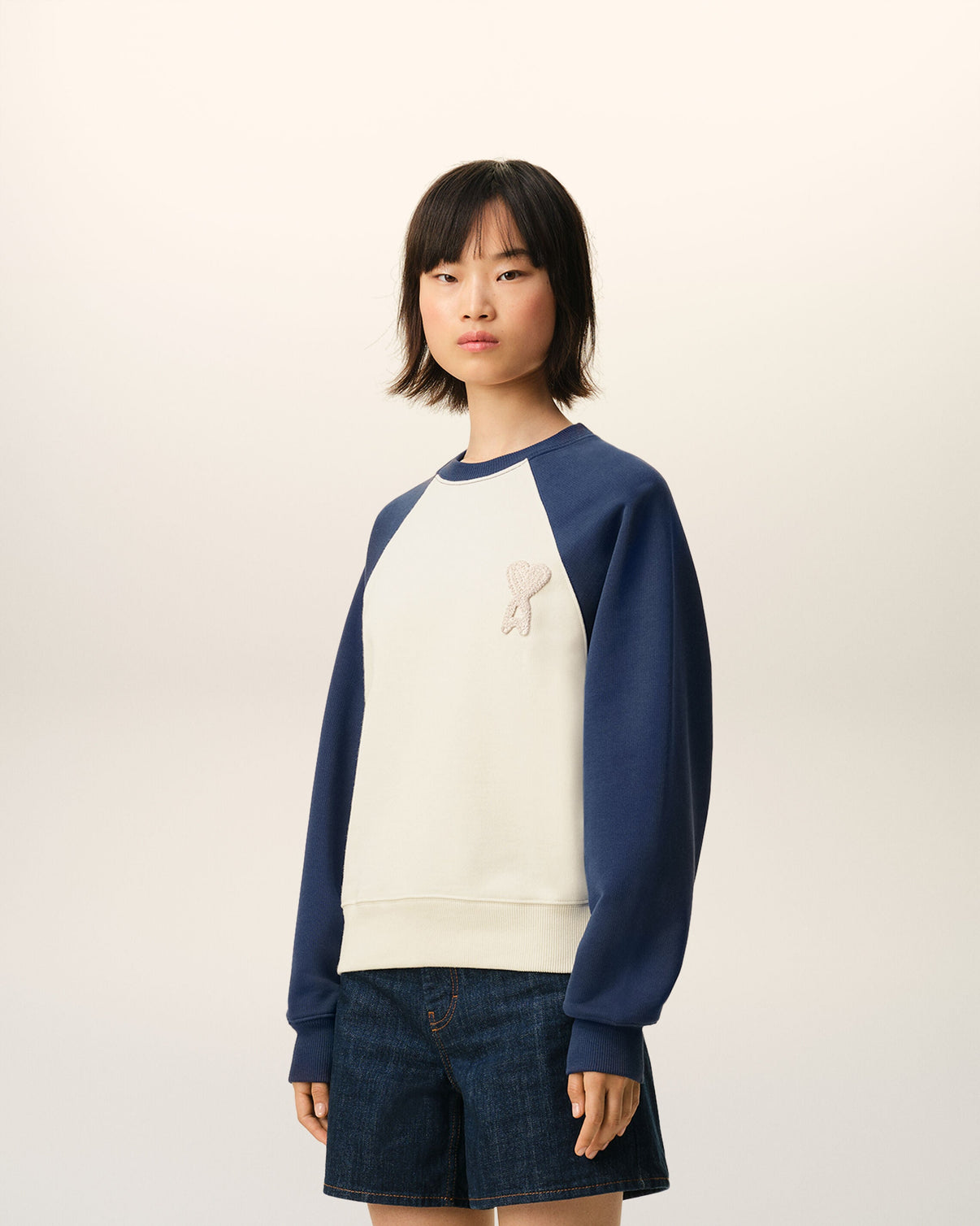 White And Blue Cotton Knitted Sweatshirt