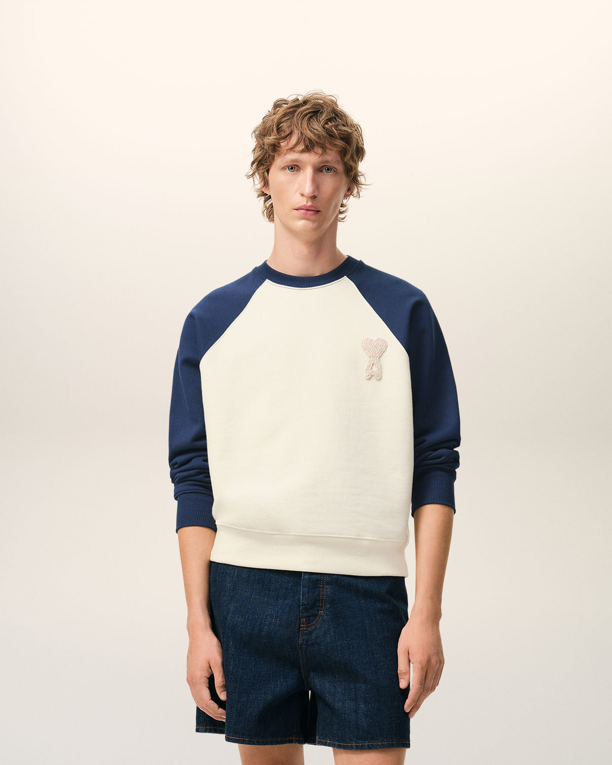 White And Blue Cotton Knitted Sweatshirt