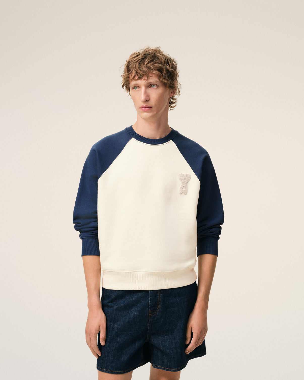 White And Blue Cotton Knitted Sweatshirt