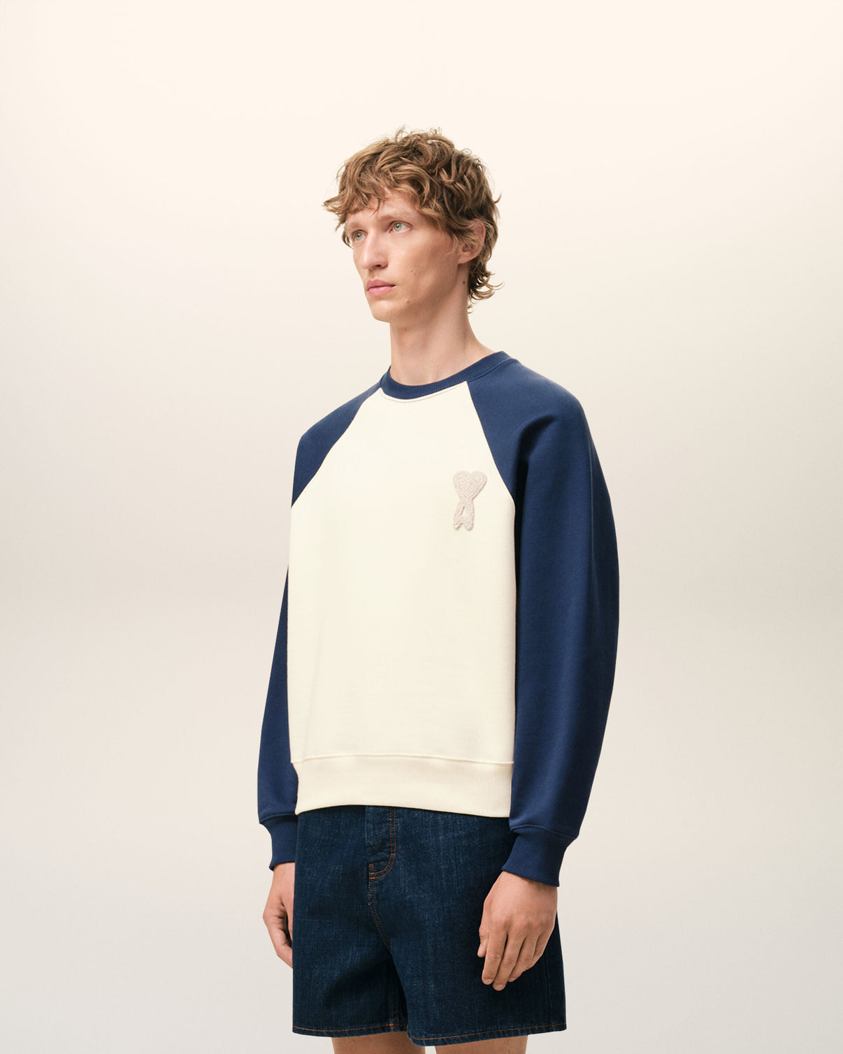 White And Blue Cotton Knitted Sweatshirt
