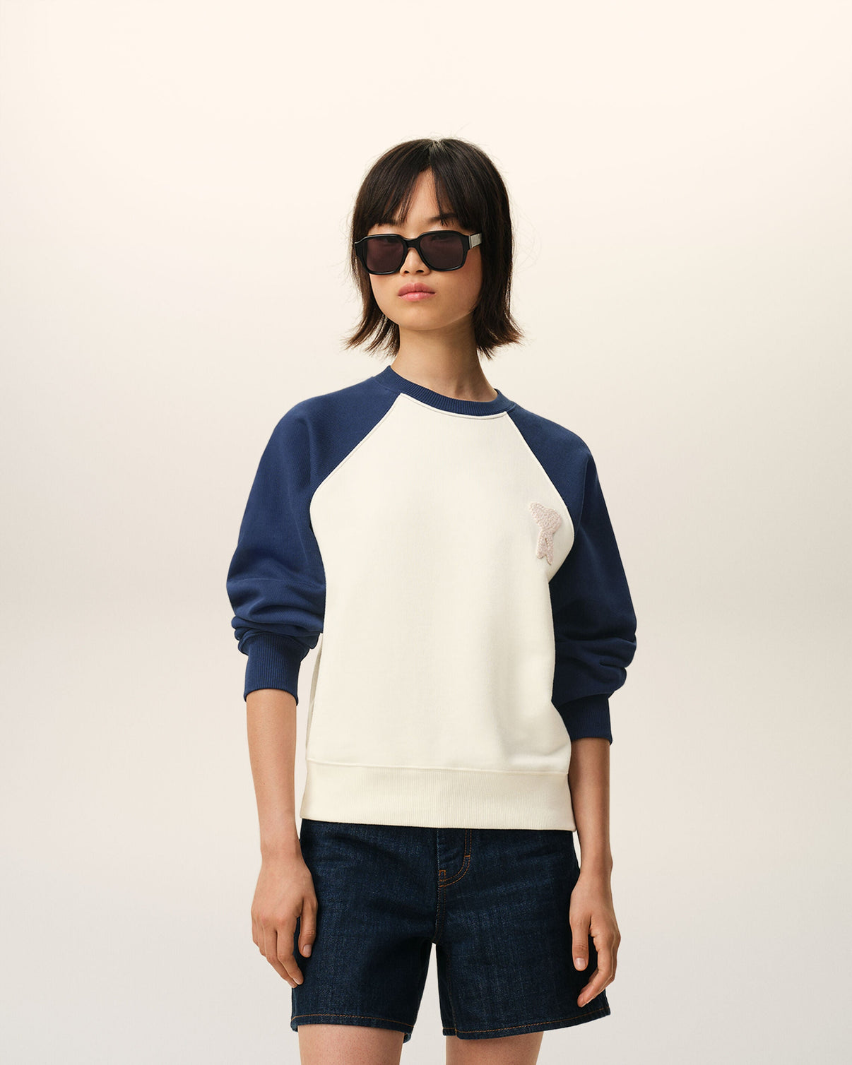 White And Blue Cotton Knitted Sweatshirt