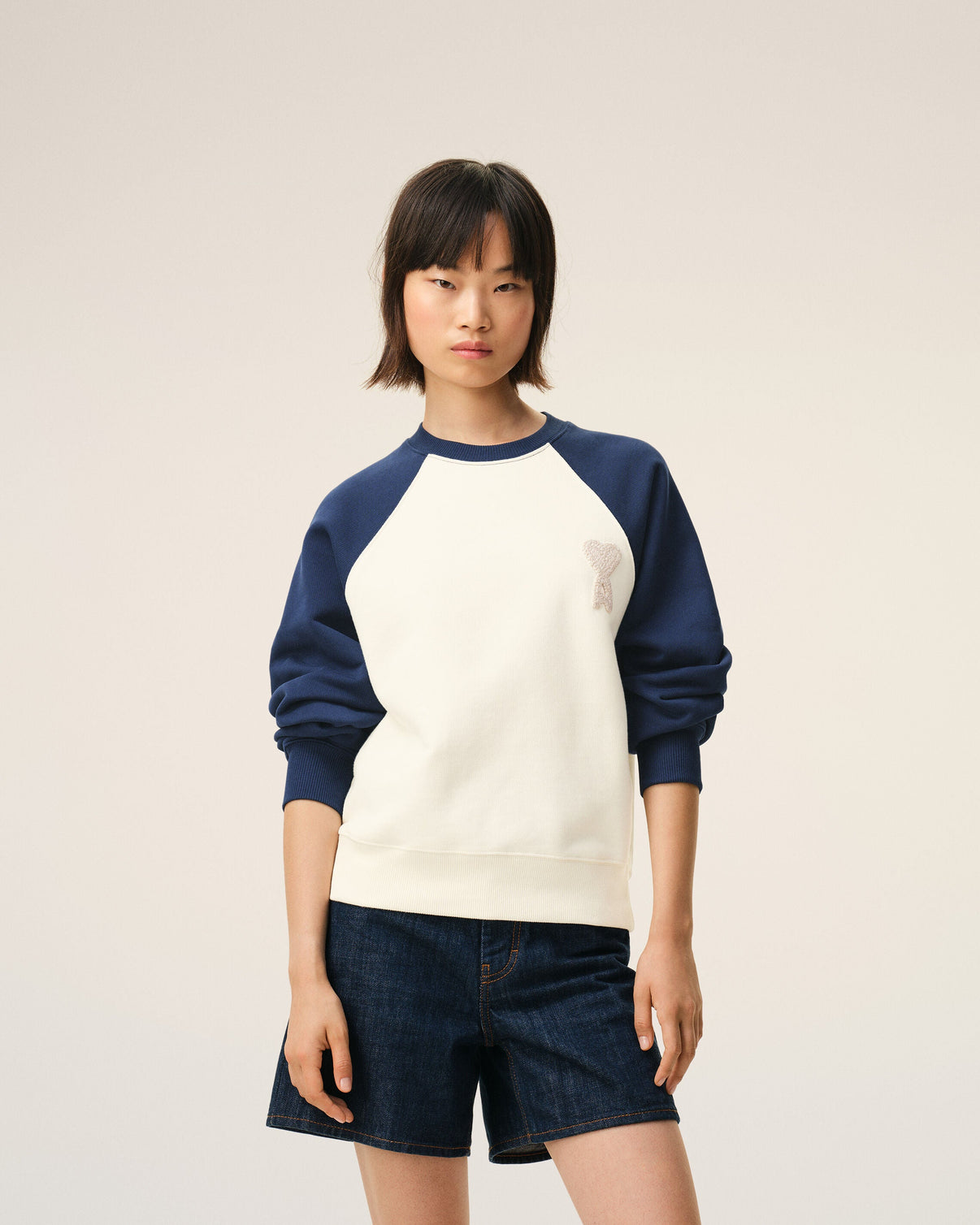 White And Blue Cotton Knitted Sweatshirt