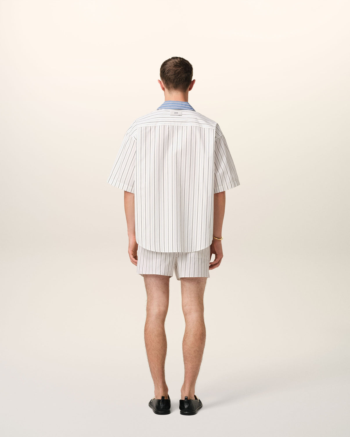 White And Blue Cotton Short Sleeve Boxy Shirt