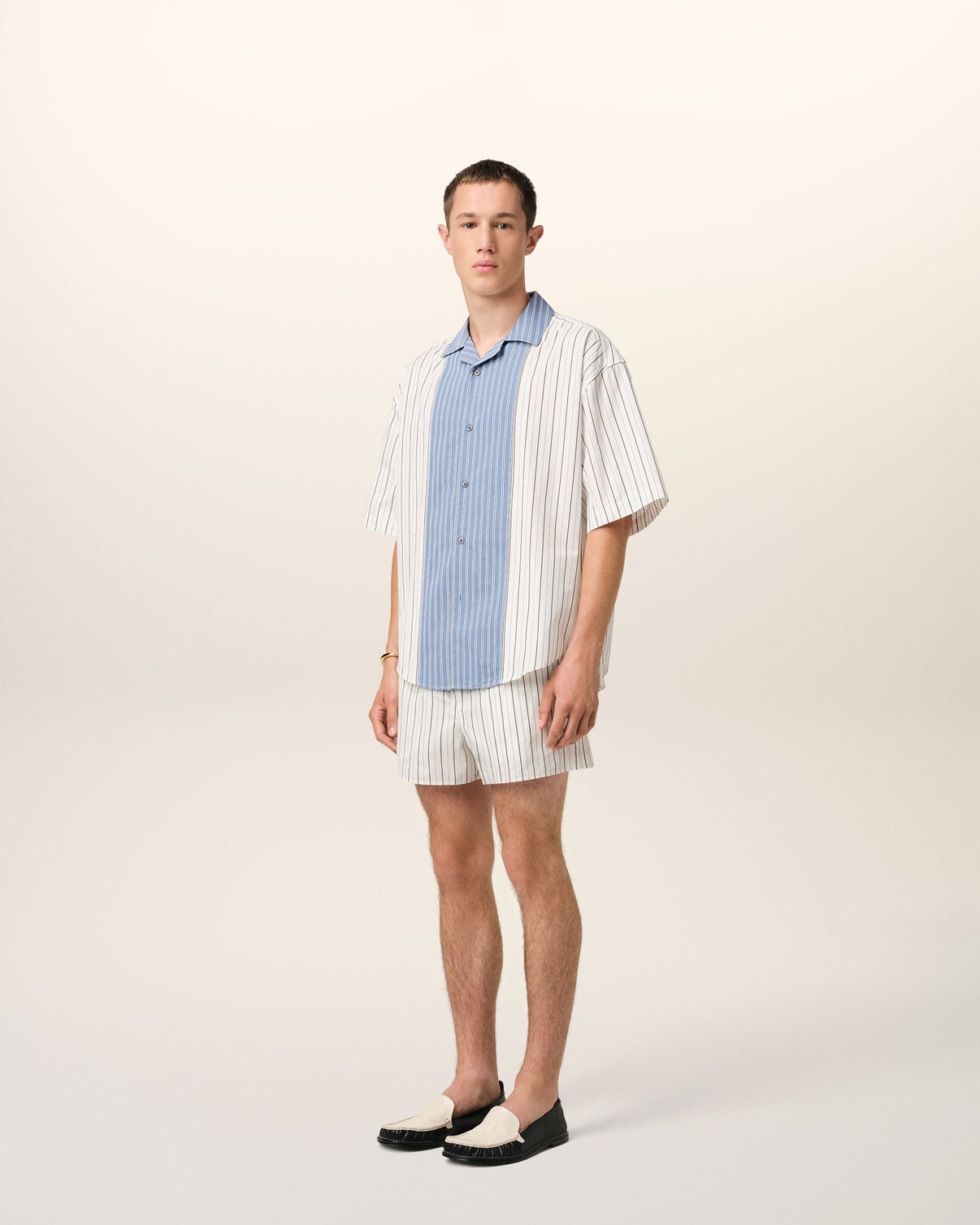 White And Blue Cotton Short Sleeve Boxy Shirt