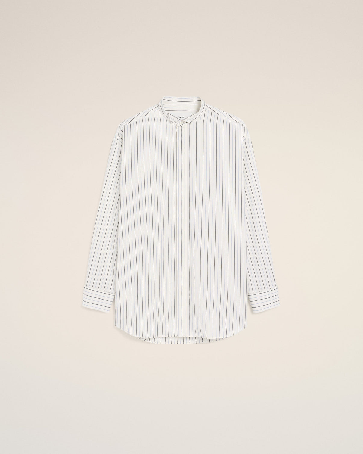 White And Blue Cotton Wingtip Collar Oversized Shirt