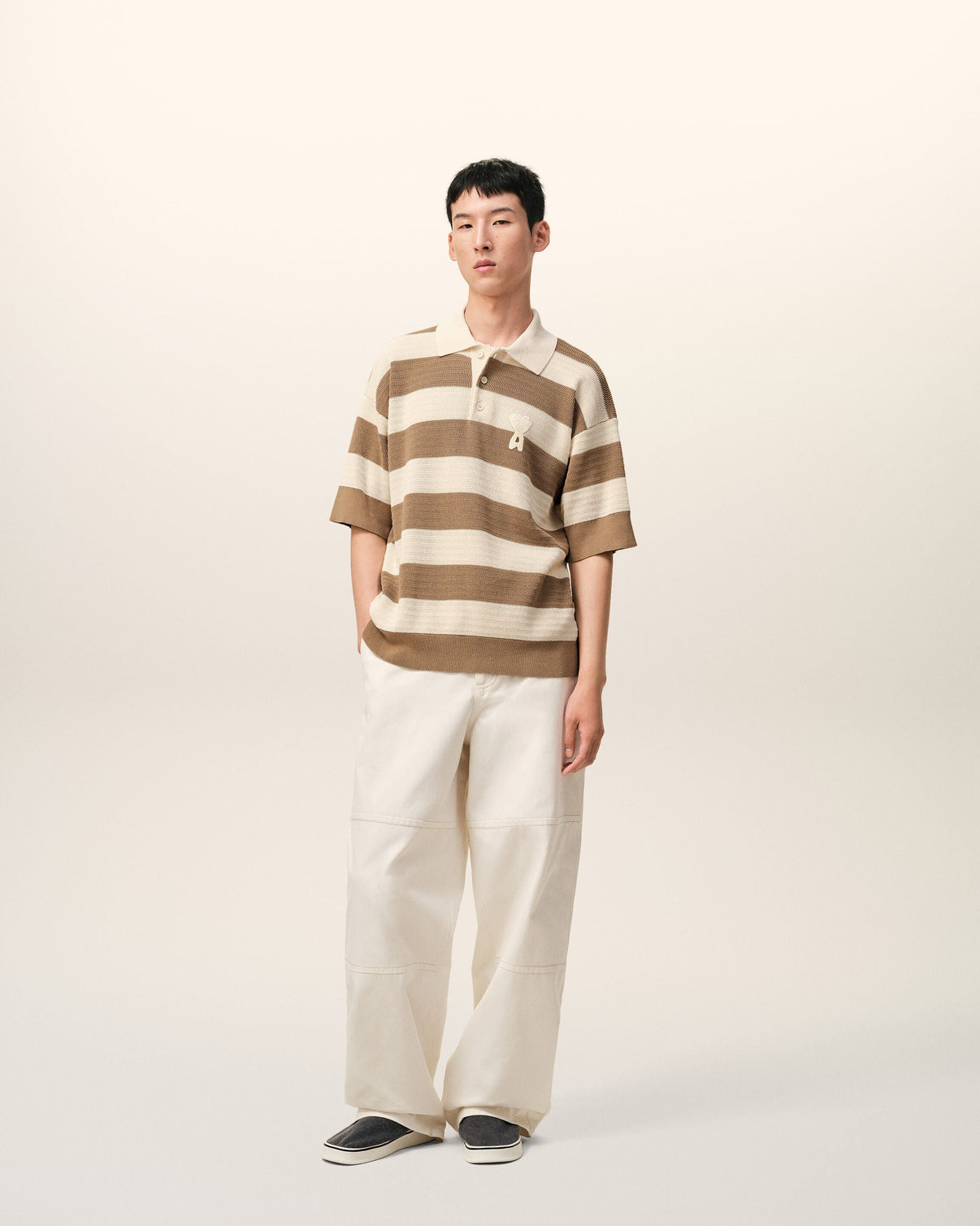 White And Brown Cotton Polo