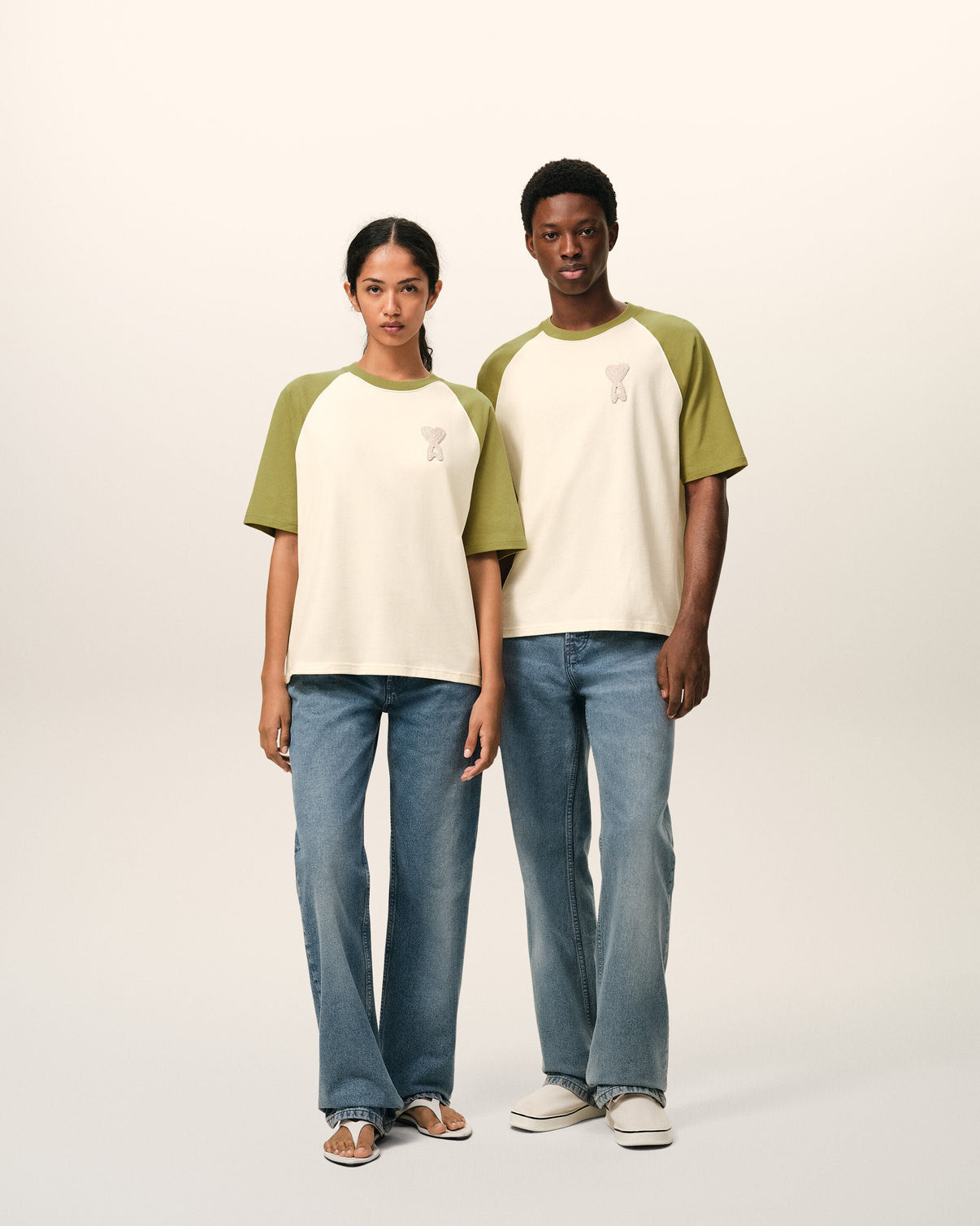 White And Green Cotton Knitted Patch T-shirt