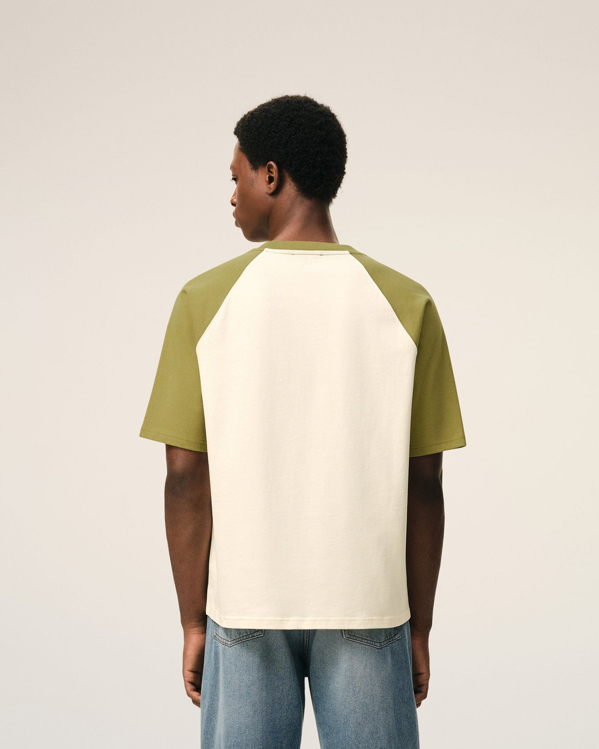 White And Green Cotton Knitted Patch T-shirt