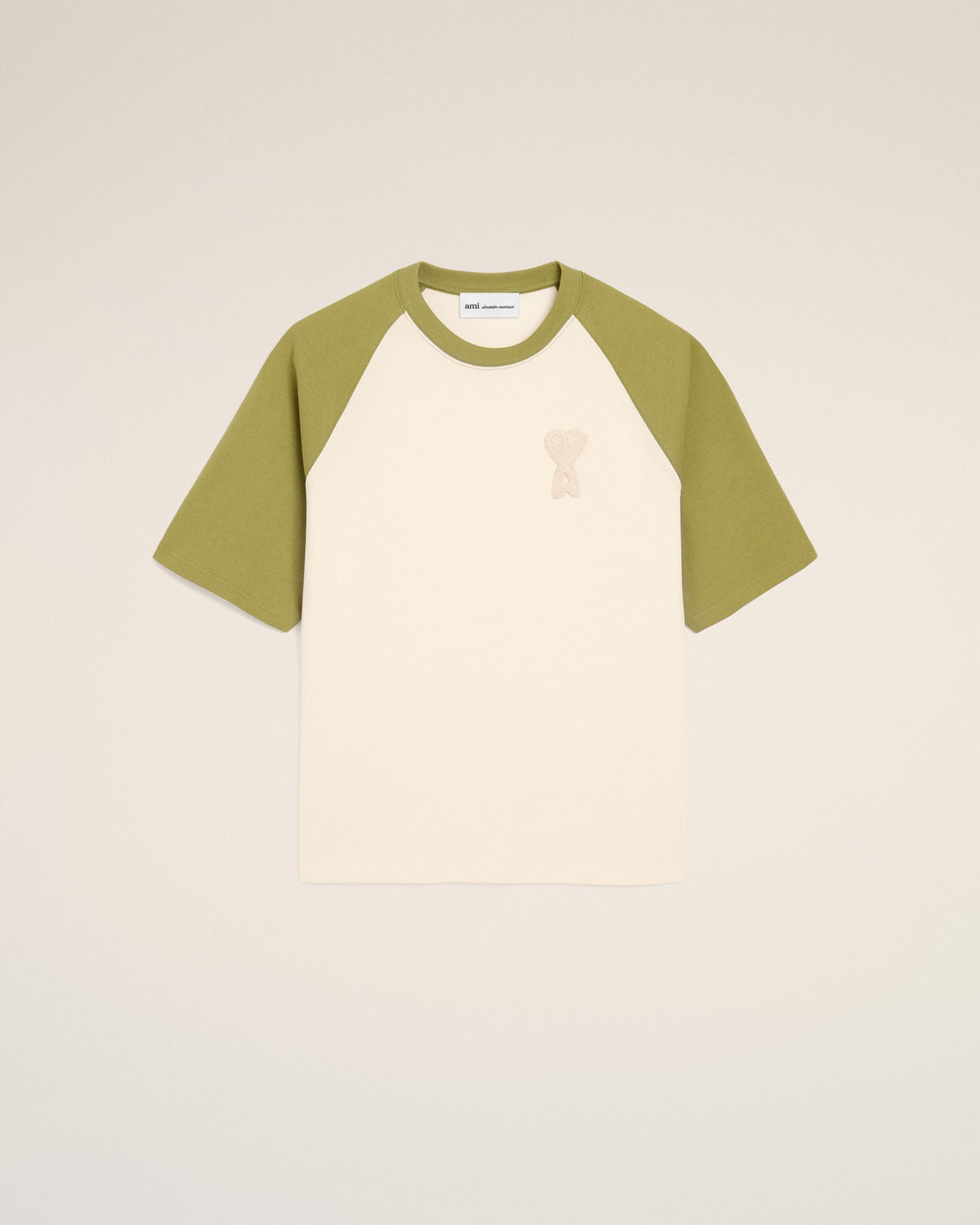 White And Green Cotton Knitted Patch T-shirt