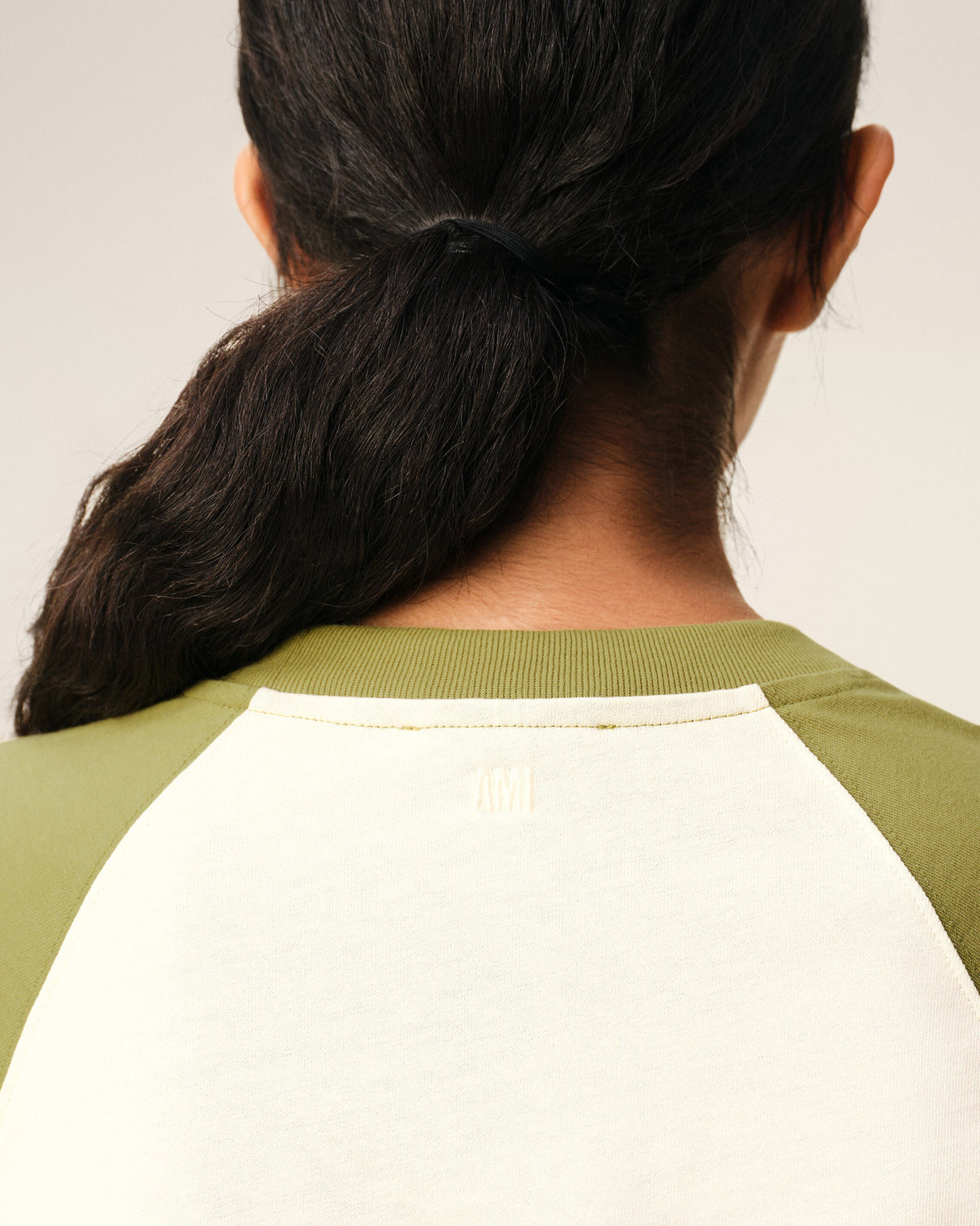 White And Green Cotton Knitted Patch T-shirt