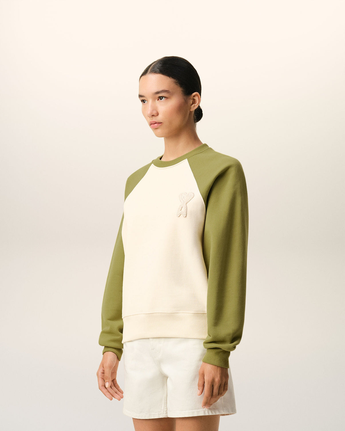 White And Green Cotton Knitted Sweatshirt