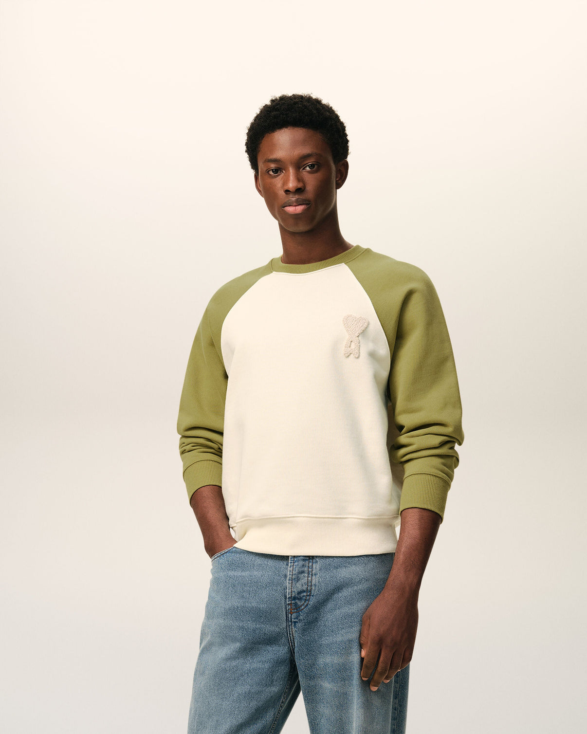 White And Green Cotton Knitted Sweatshirt