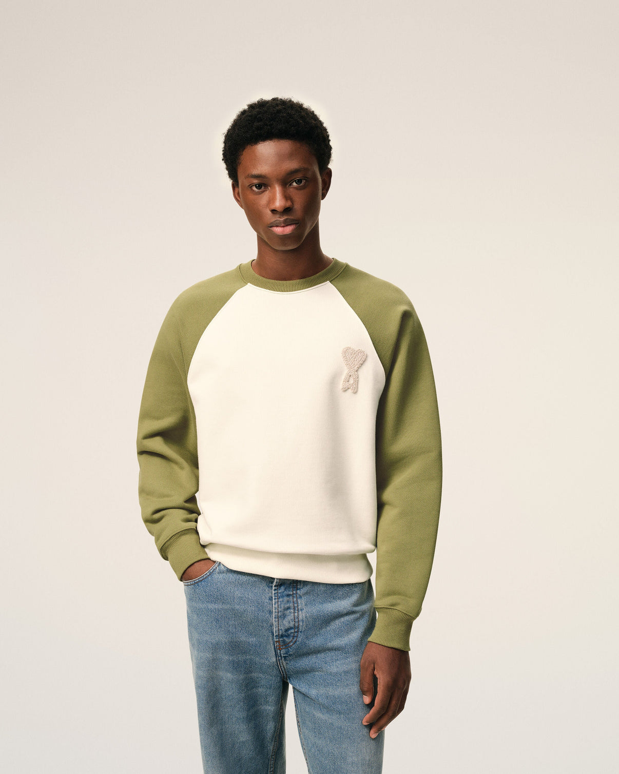 White And Green Cotton Knitted Sweatshirt
