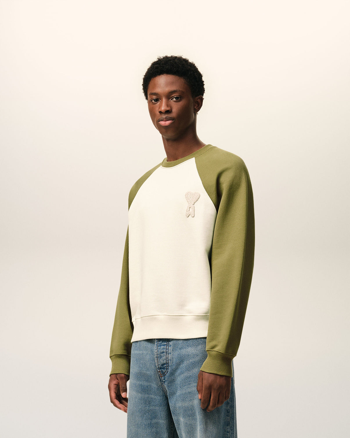 White And Green Cotton Knitted Sweatshirt