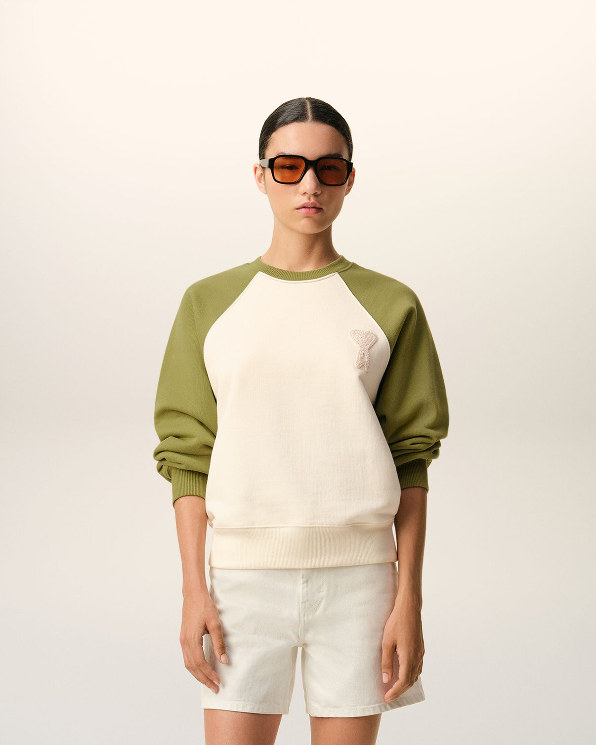 White And Green Cotton Knitted Sweatshirt