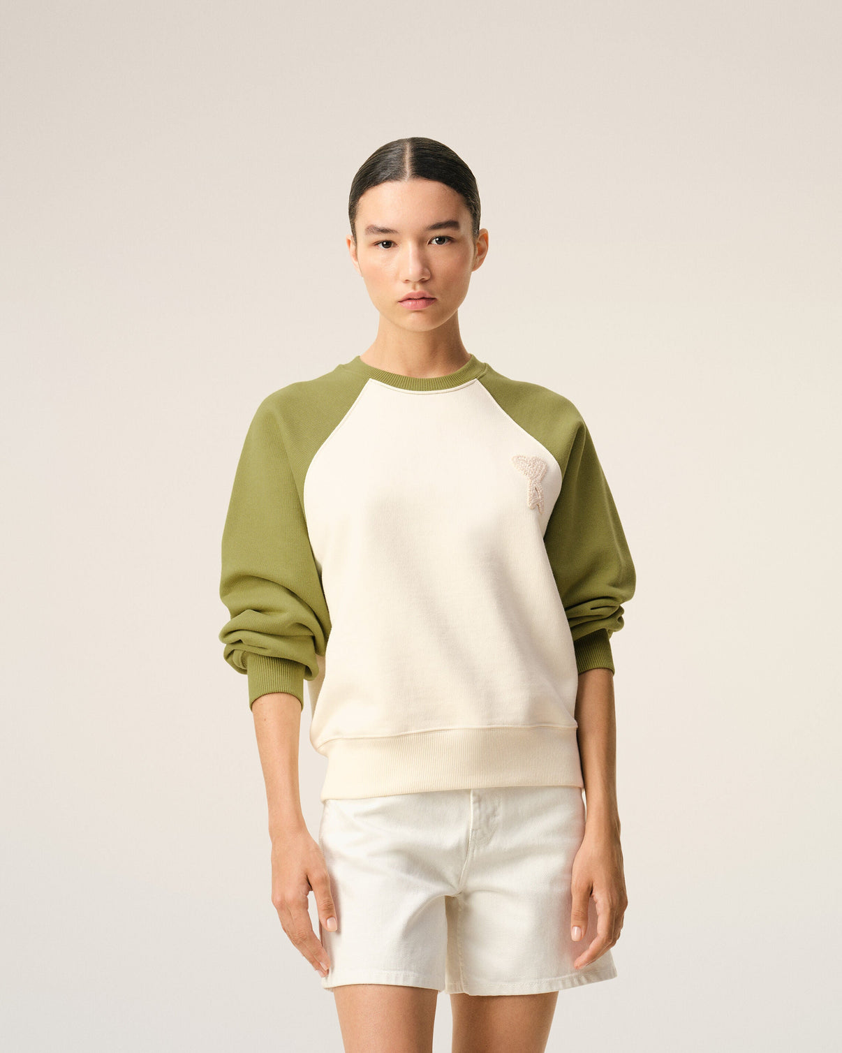 White And Green Cotton Knitted Sweatshirt