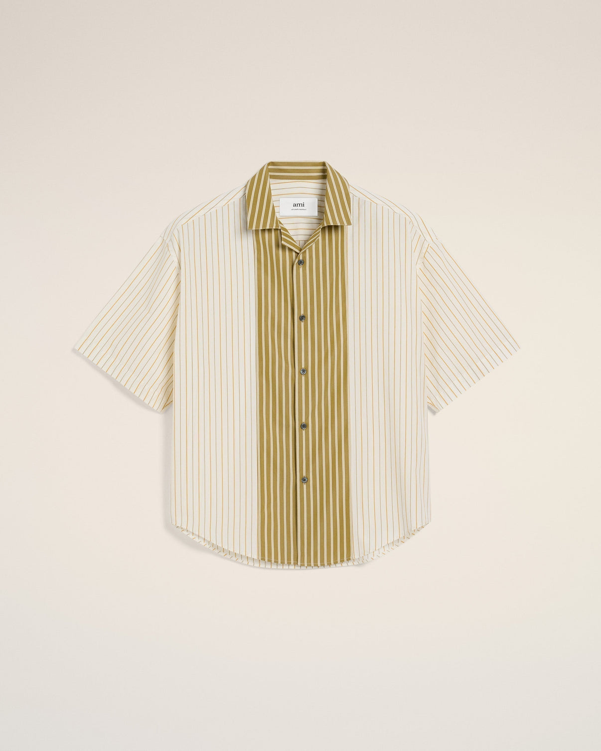 White And Khaki Cotton Short Sleeve Boxy Shirt