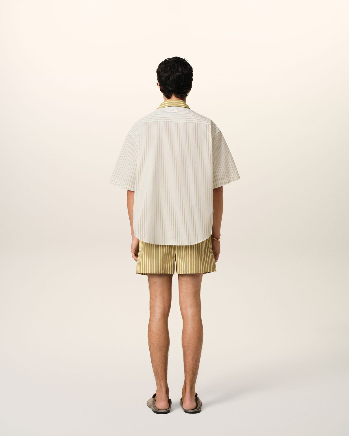 White And Khaki Cotton Short Sleeve Boxy Shirt