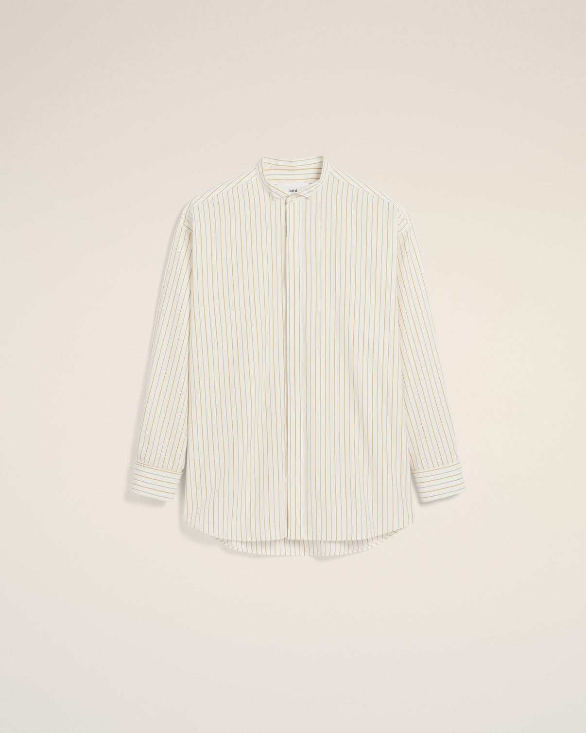 White And Khaki Cotton Wingtip Collar Oversized Shirt