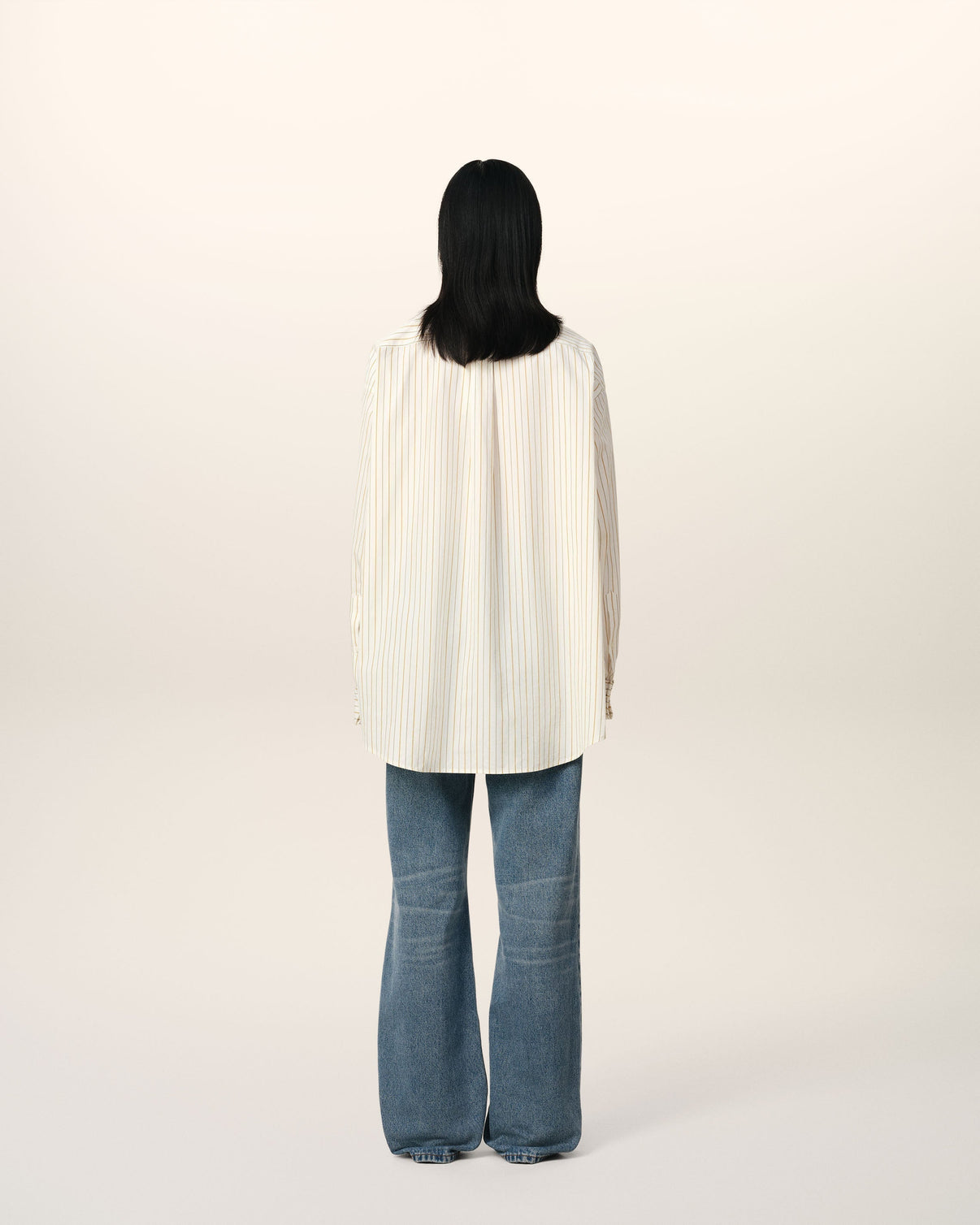 White And Khaki Cotton Wingtip Collar Oversized Shirt