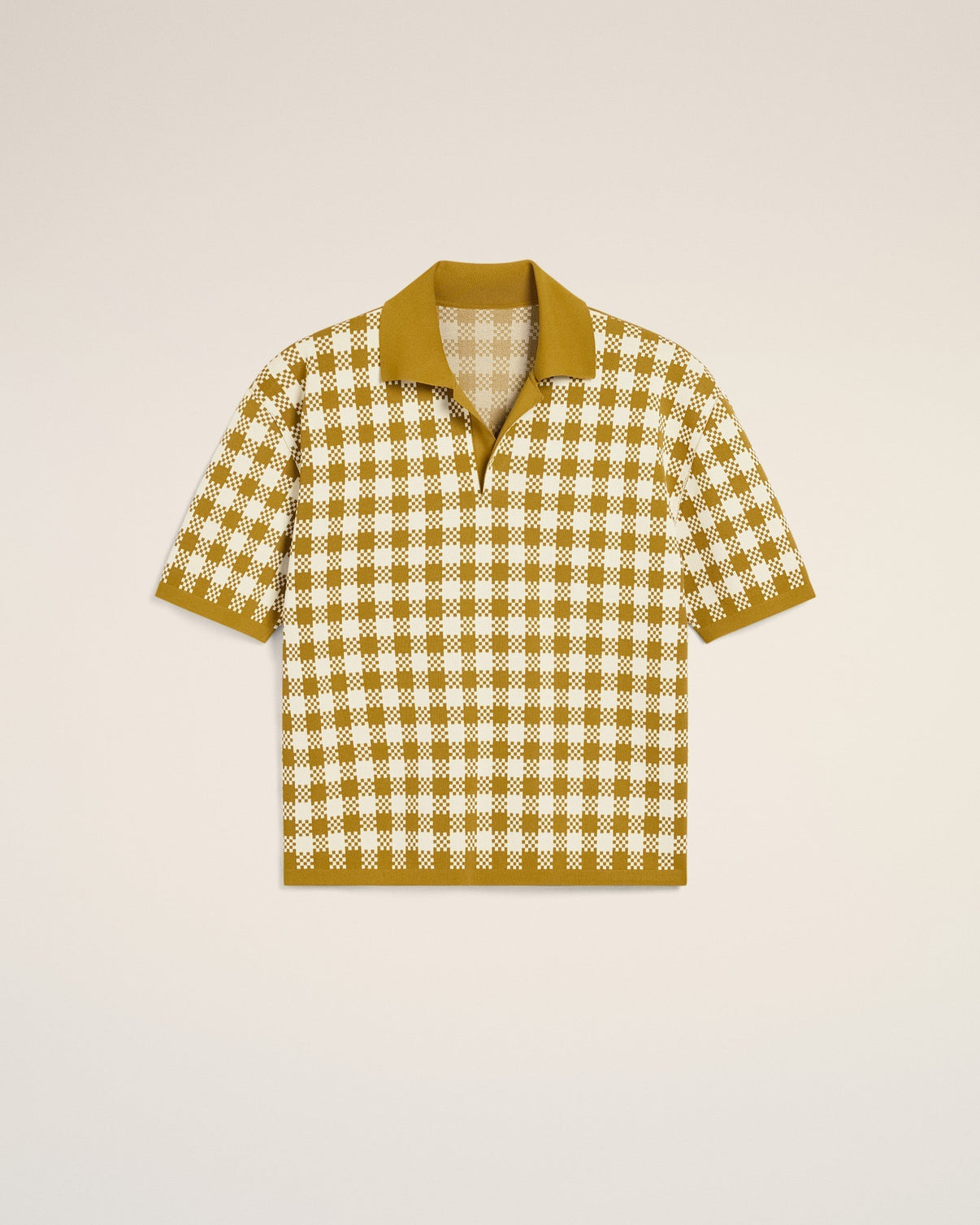 White And Mustard Yellow Vichy Short Sleeves Polo
