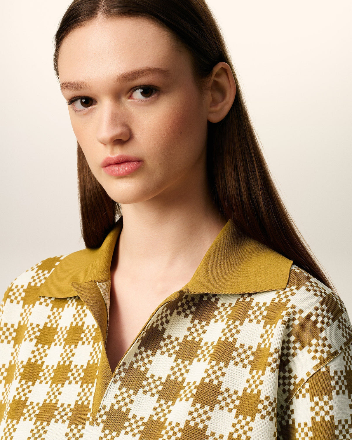 White And Mustard Yellow Vichy Short Sleeves Polo
