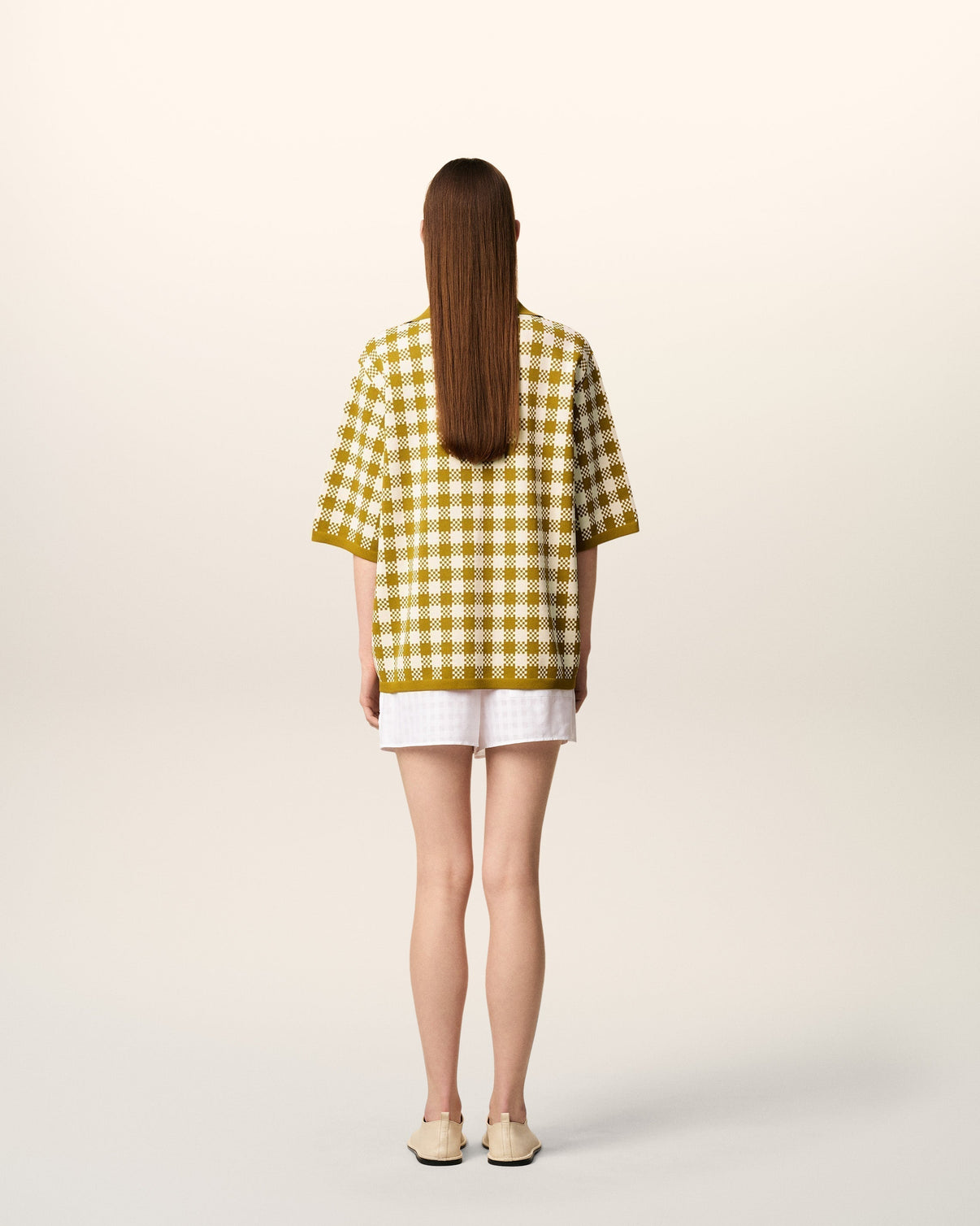 White And Mustard Yellow Vichy Short Sleeves Polo