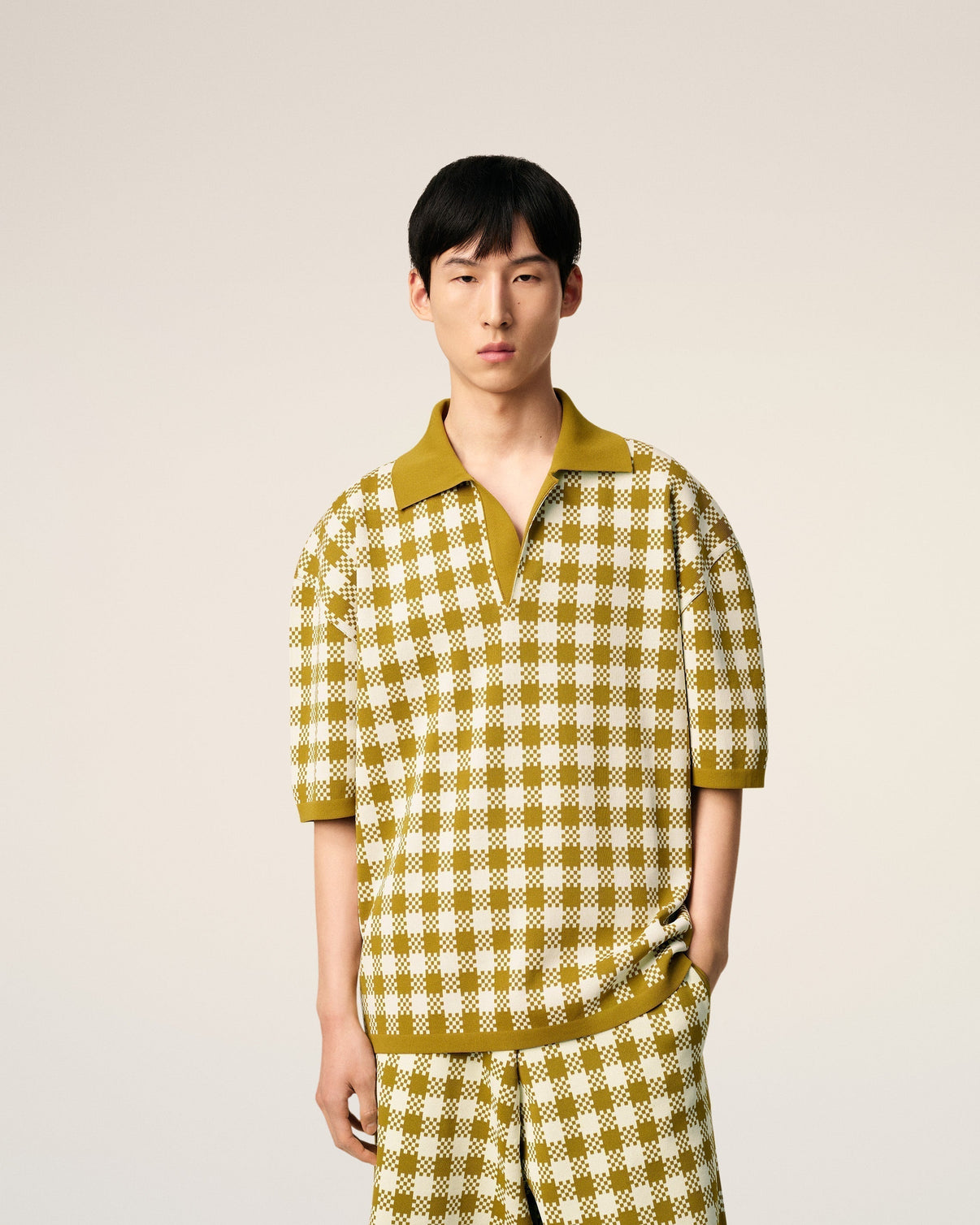 White And Mustard Yellow Vichy Short Sleeves Polo
