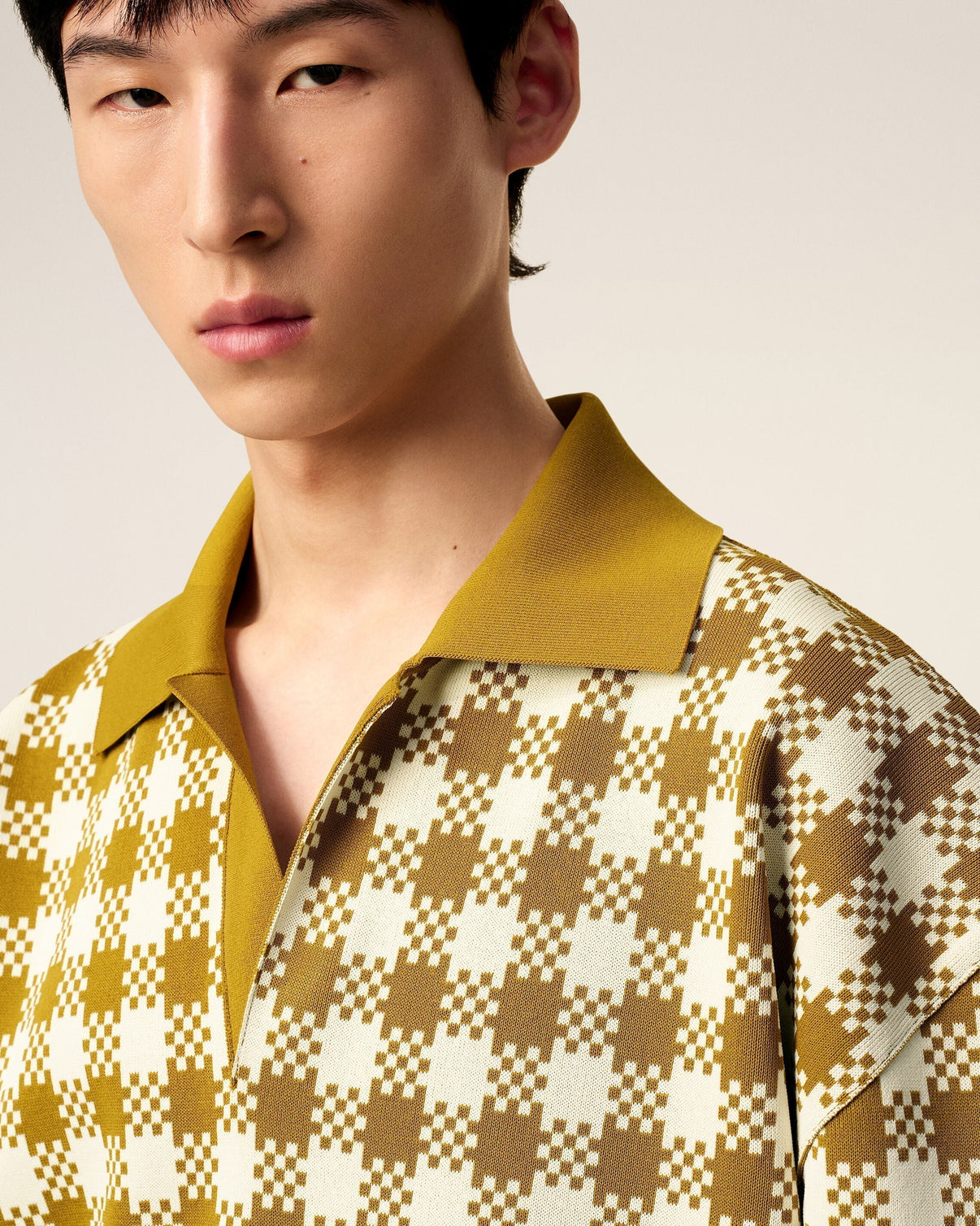 White And Mustard Yellow Vichy Short Sleeves Polo