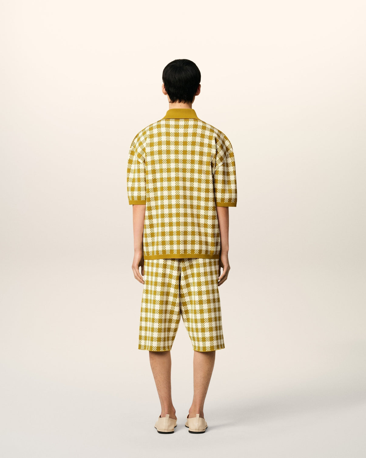 White And Mustard Yellow Vichy Short Sleeves Polo