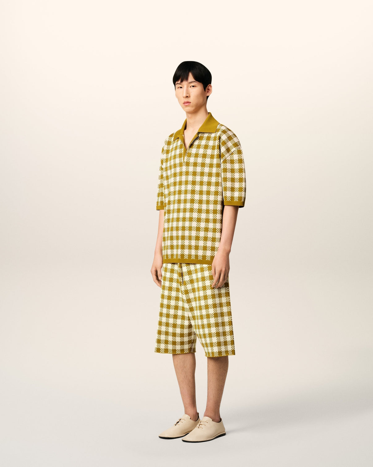 White And Mustard Yellow Vichy Short Sleeves Polo