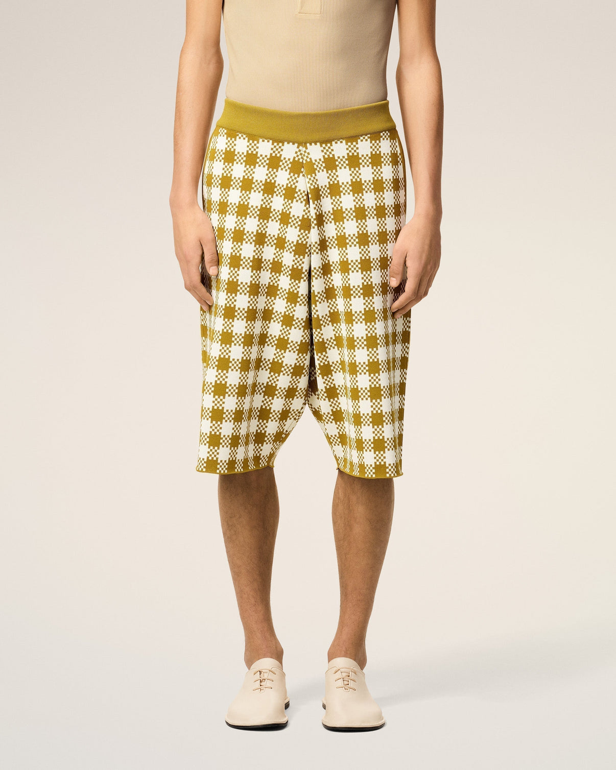 White And Mustard Yellow Vichy Shorts