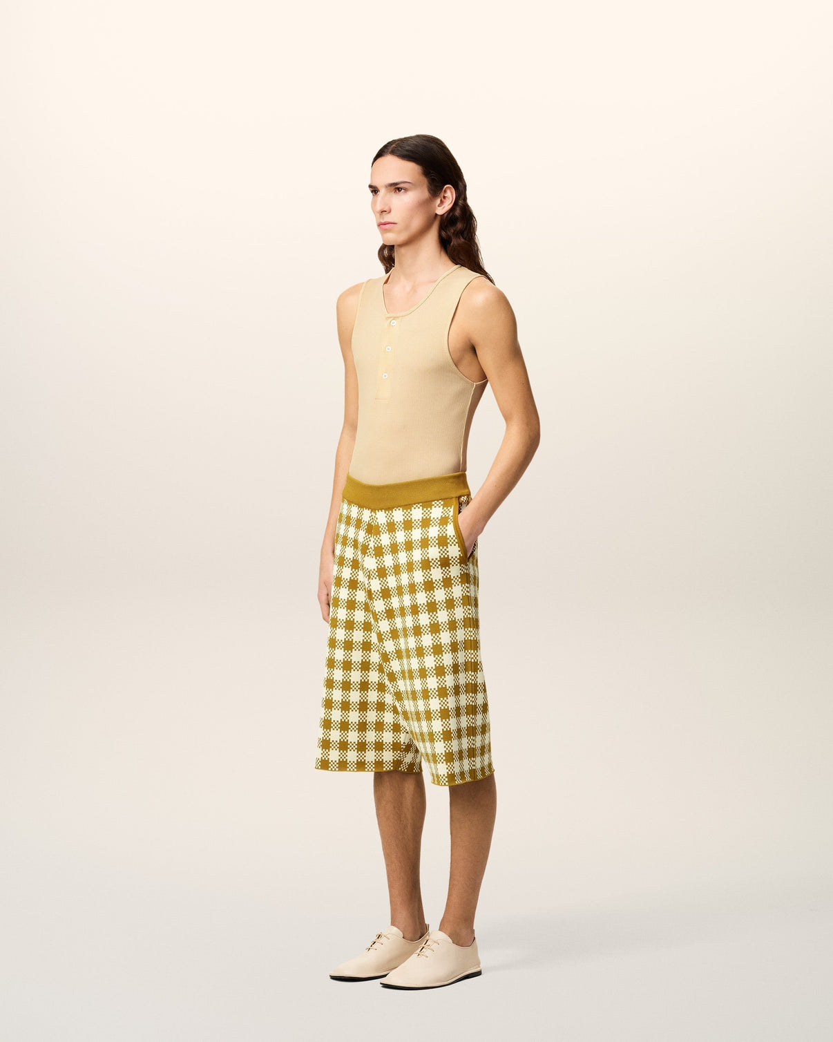 White And Mustard Yellow Vichy Shorts