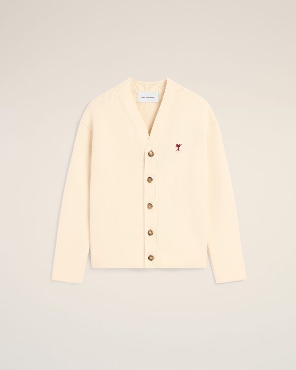White cotton and wool cardigan with heart arrow