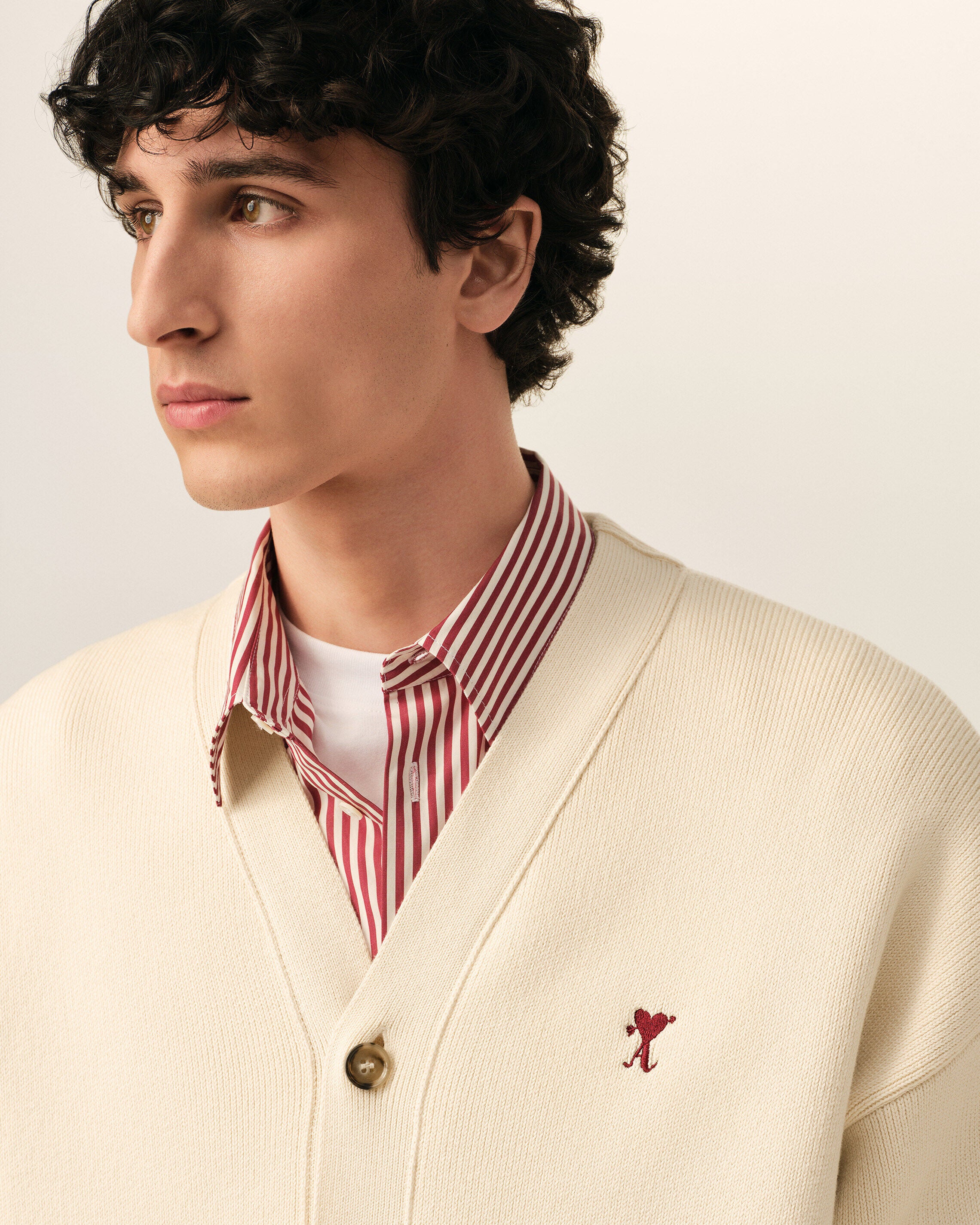 White cotton and wool cardigan with heart arrow