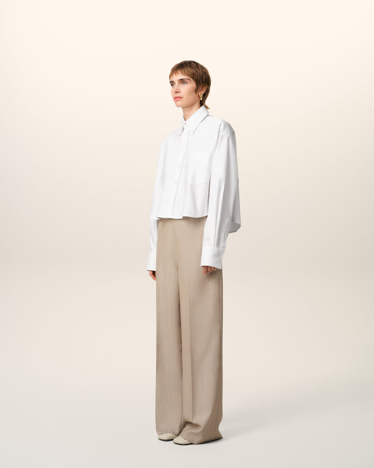 White Cotton Cropped Oversized Shirt