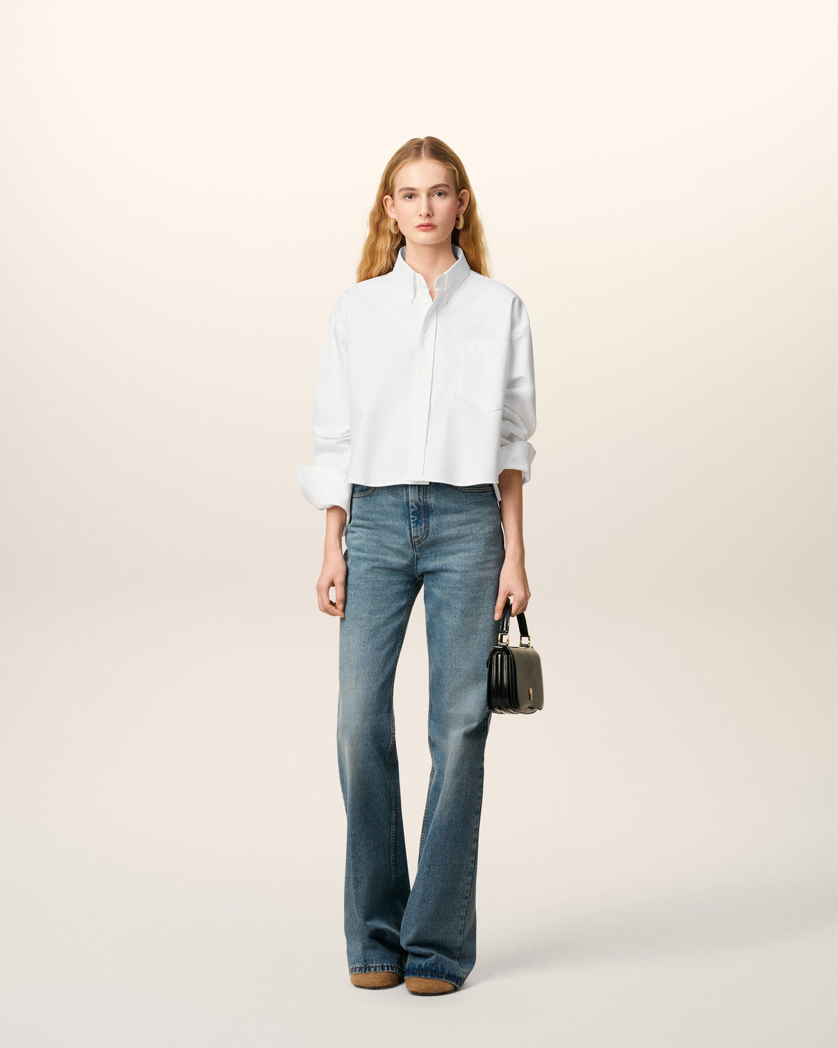 White Cotton Cropped Oversized Shirt