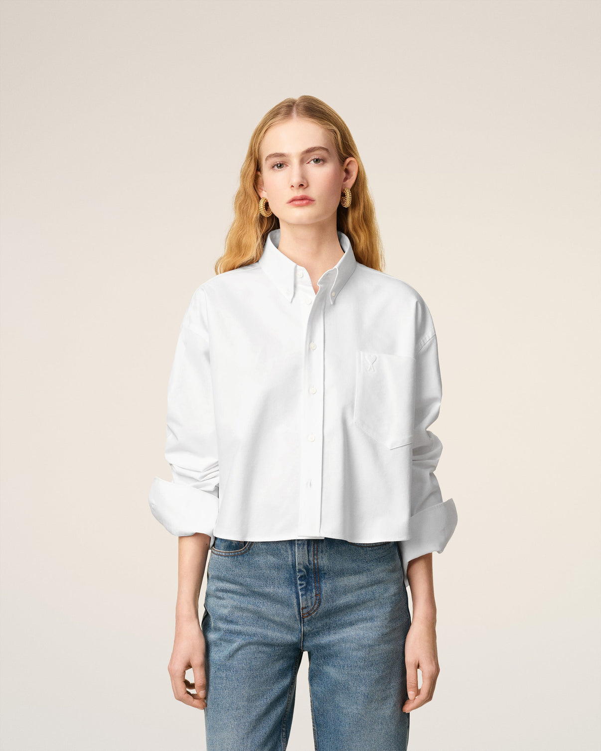 White Cotton Cropped Oversized Shirt