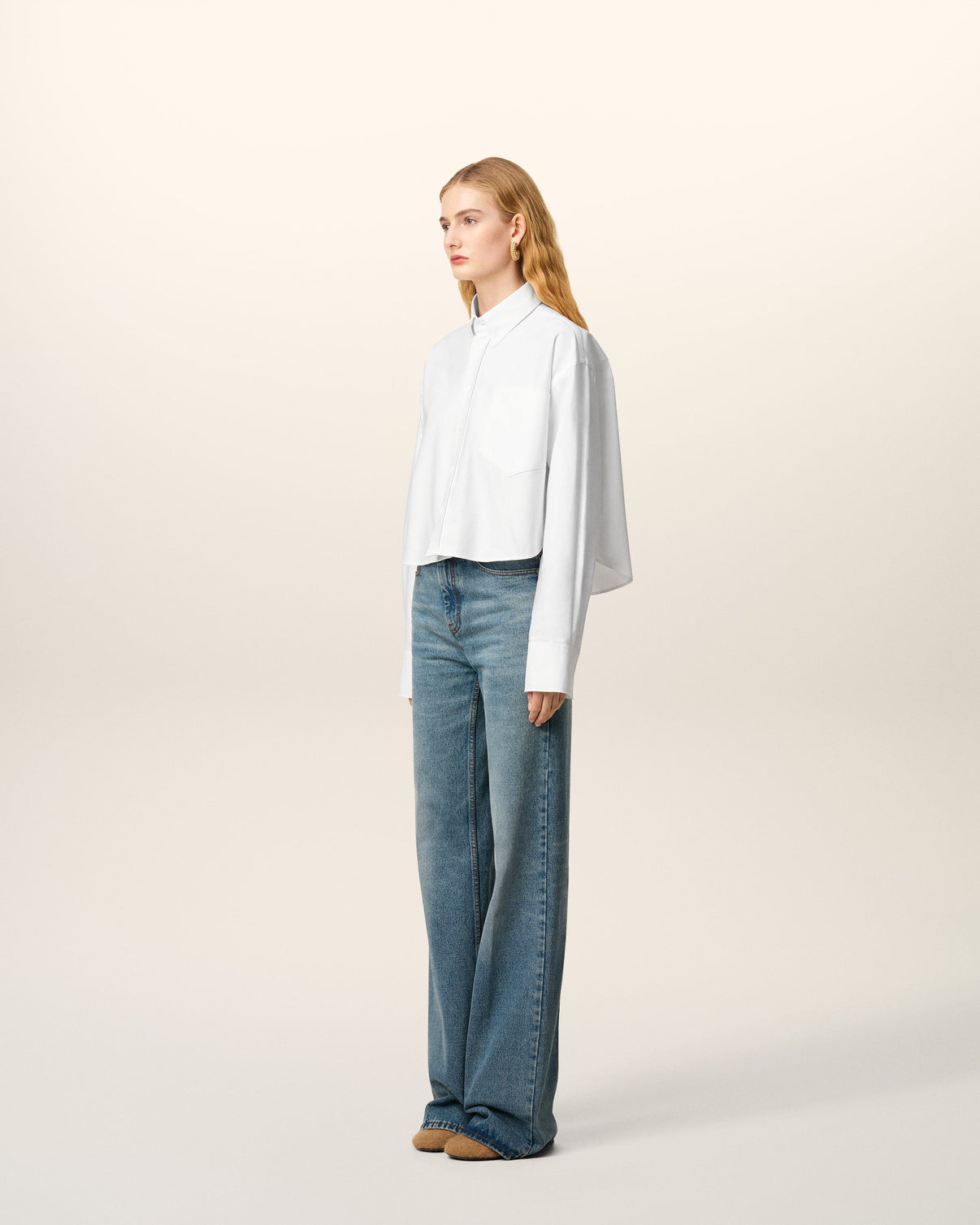 White Cotton Cropped Oversized Shirt