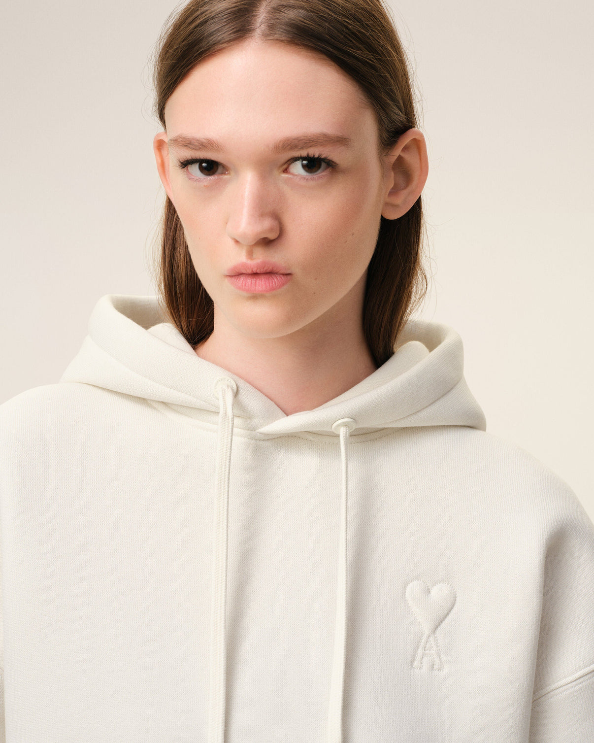 White Cotton Embossed Hoodie
