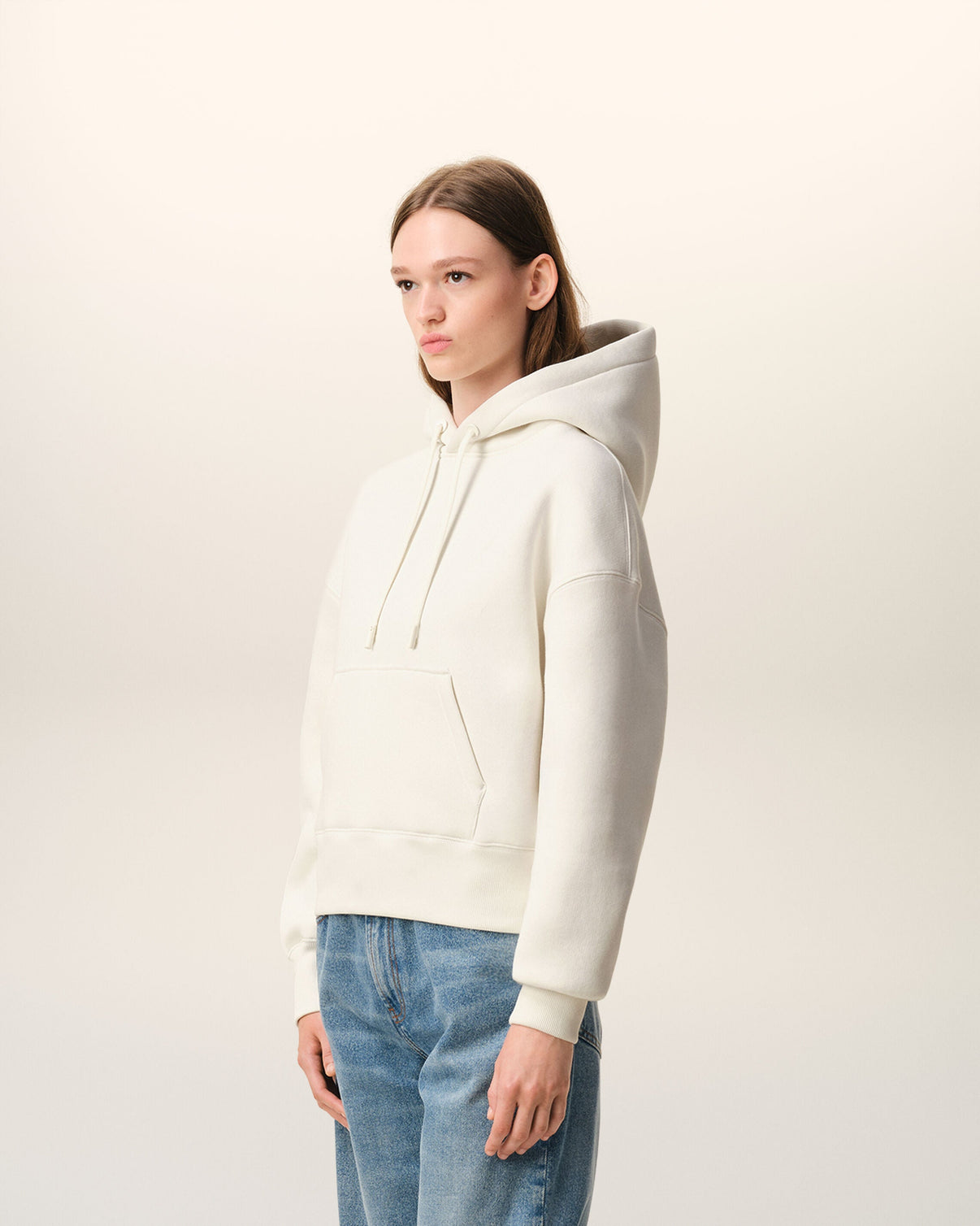 White Cotton Embossed Hoodie