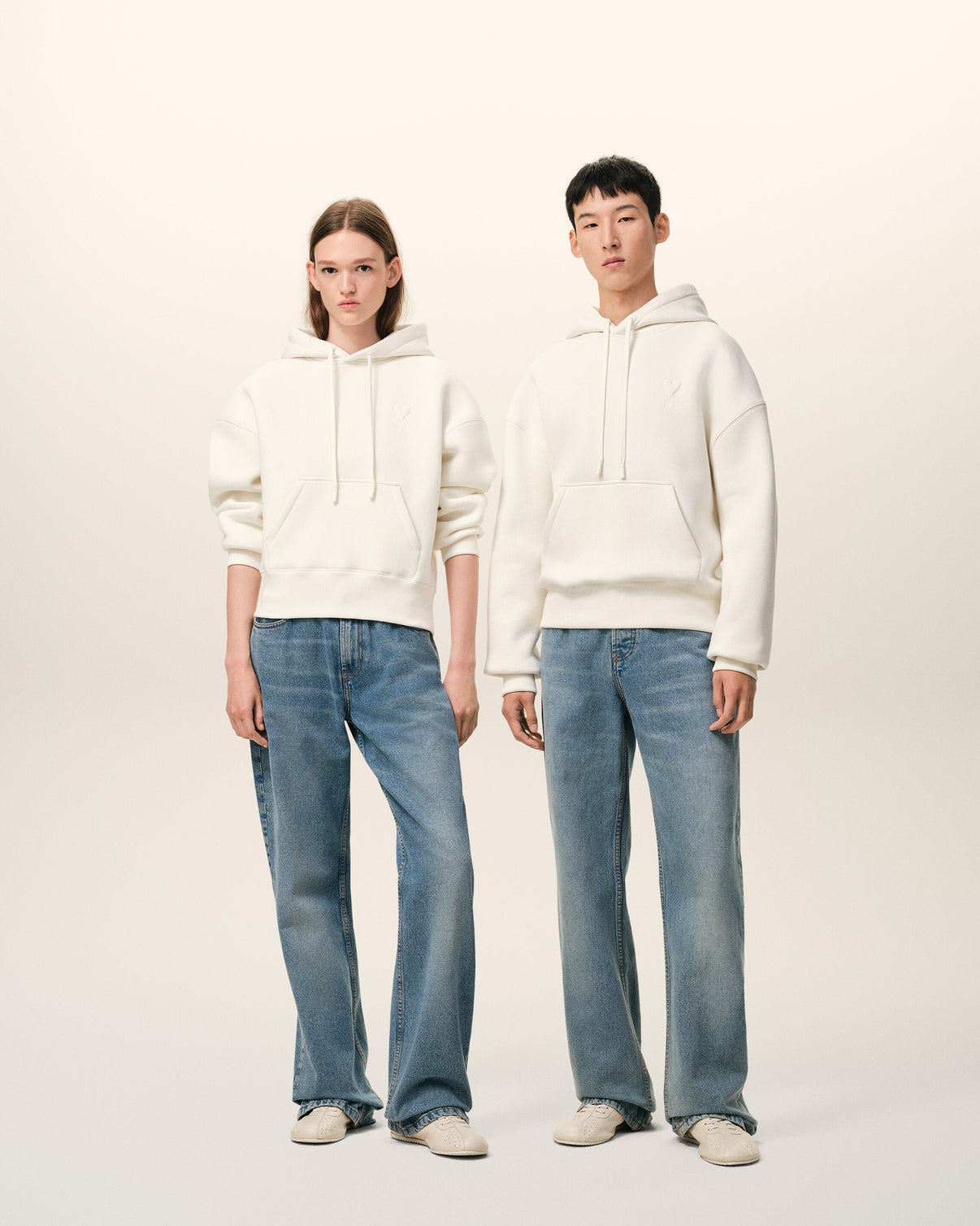 White Cotton Embossed Hoodie