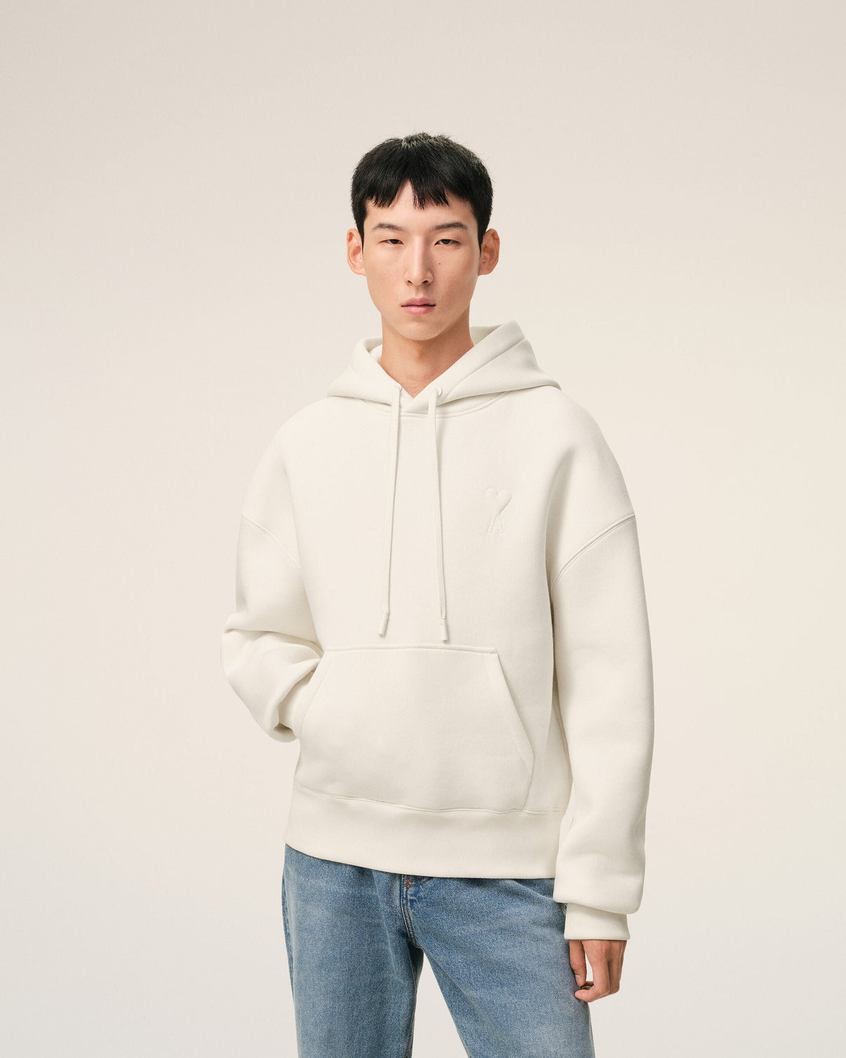 White Cotton Embossed Hoodie