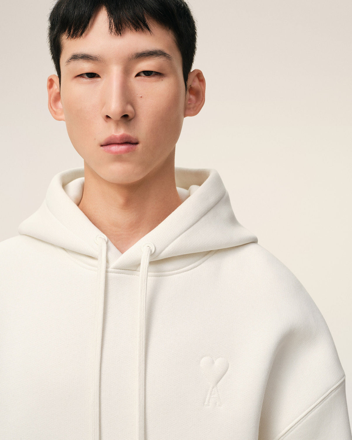White Cotton Embossed Hoodie