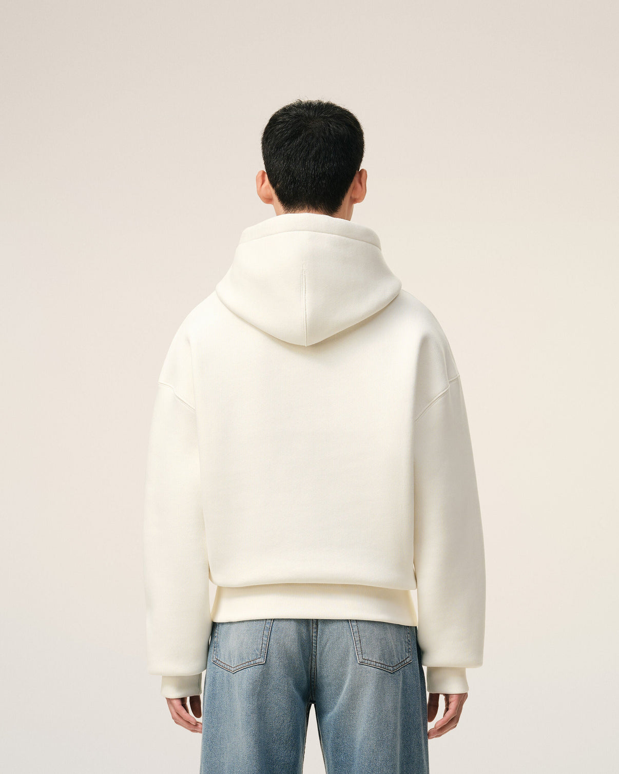 White Cotton Embossed Hoodie