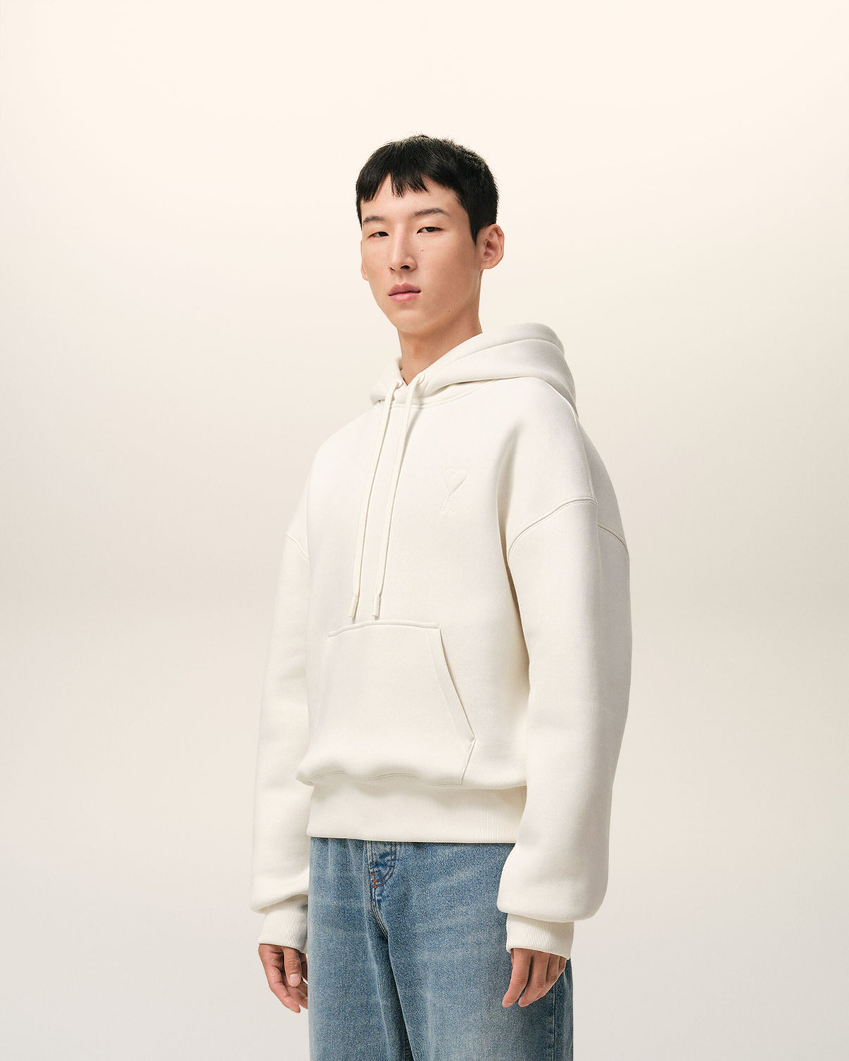 White Cotton Embossed Hoodie