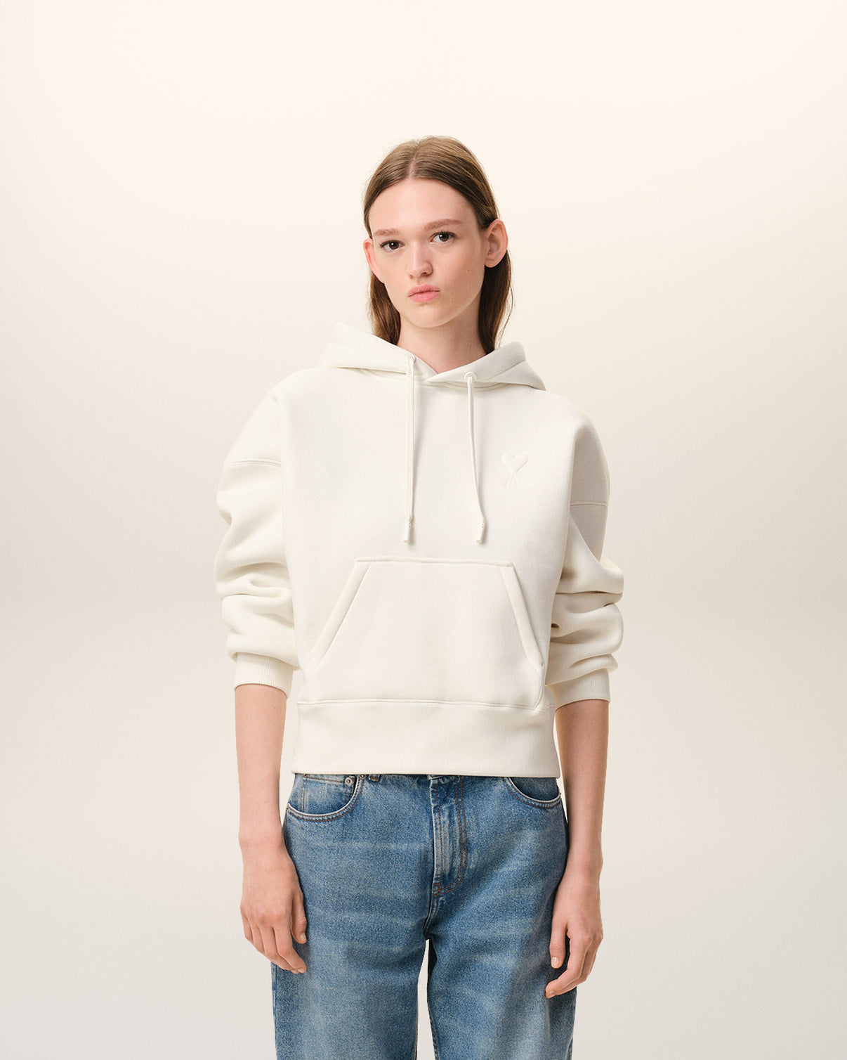 White Cotton Embossed Hoodie
