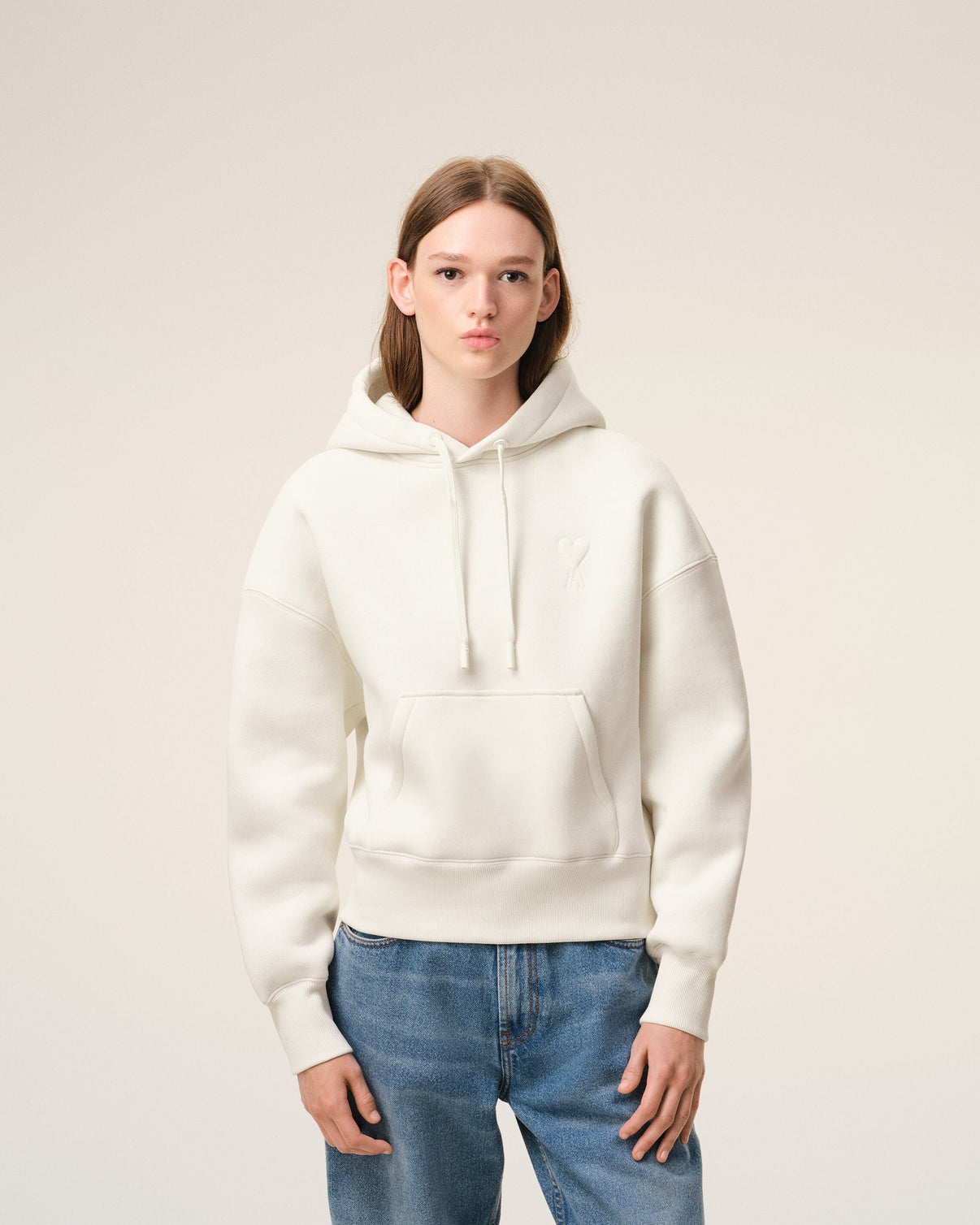 White Cotton Embossed Hoodie