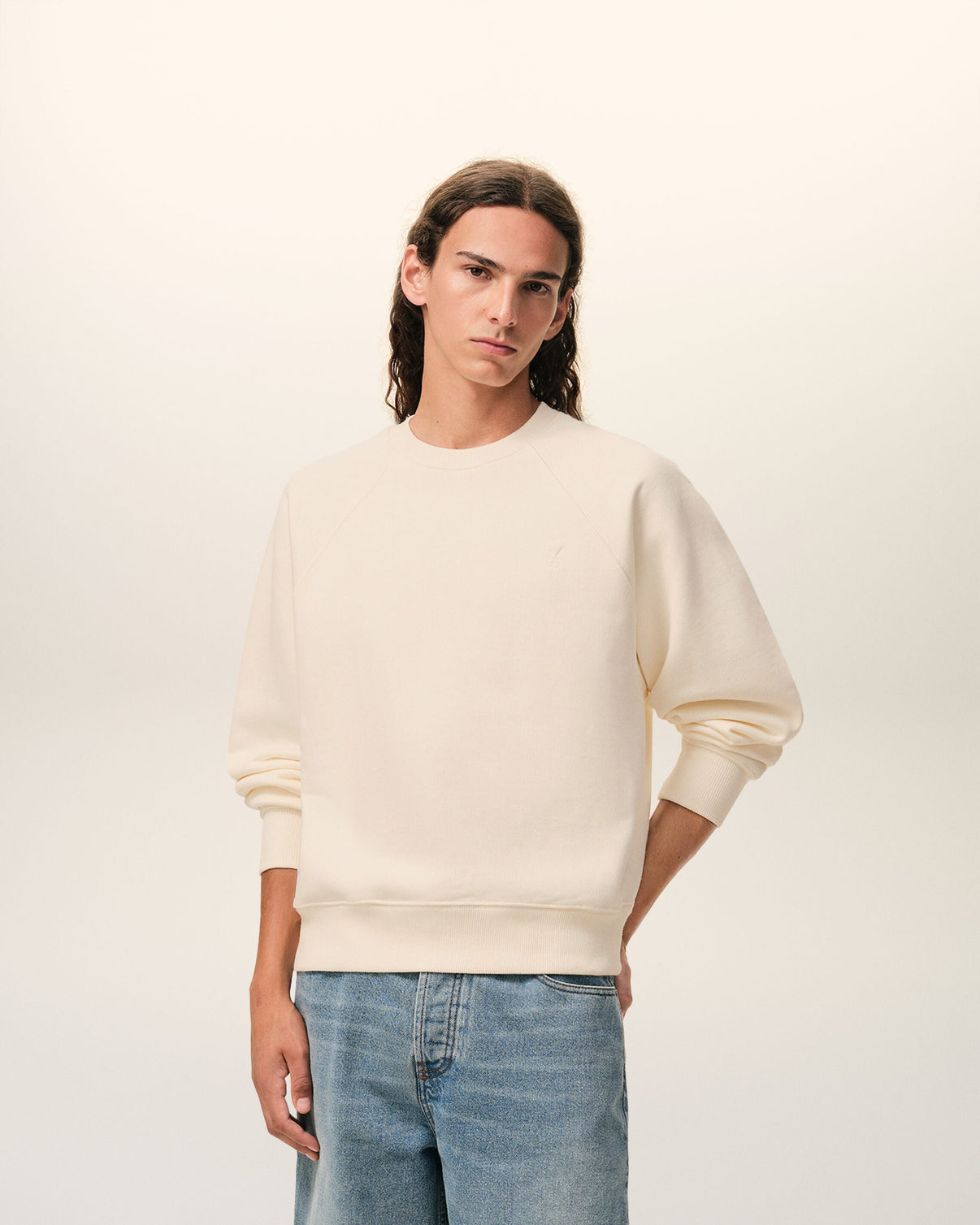 White Cotton Embossed Sweatshirt